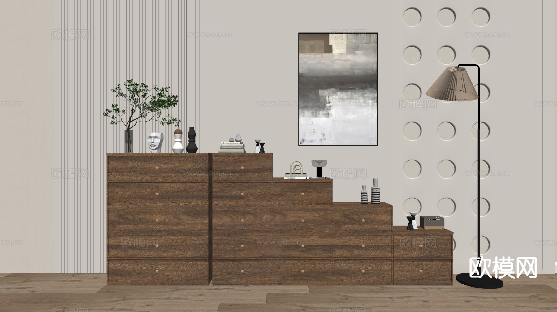 原木风玄关柜 边柜su模型下载（渲染图1）