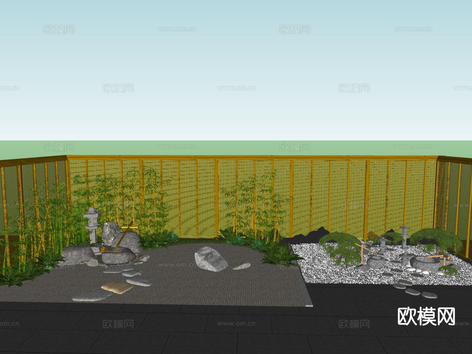 日式景观庭院 庭院小品su模型