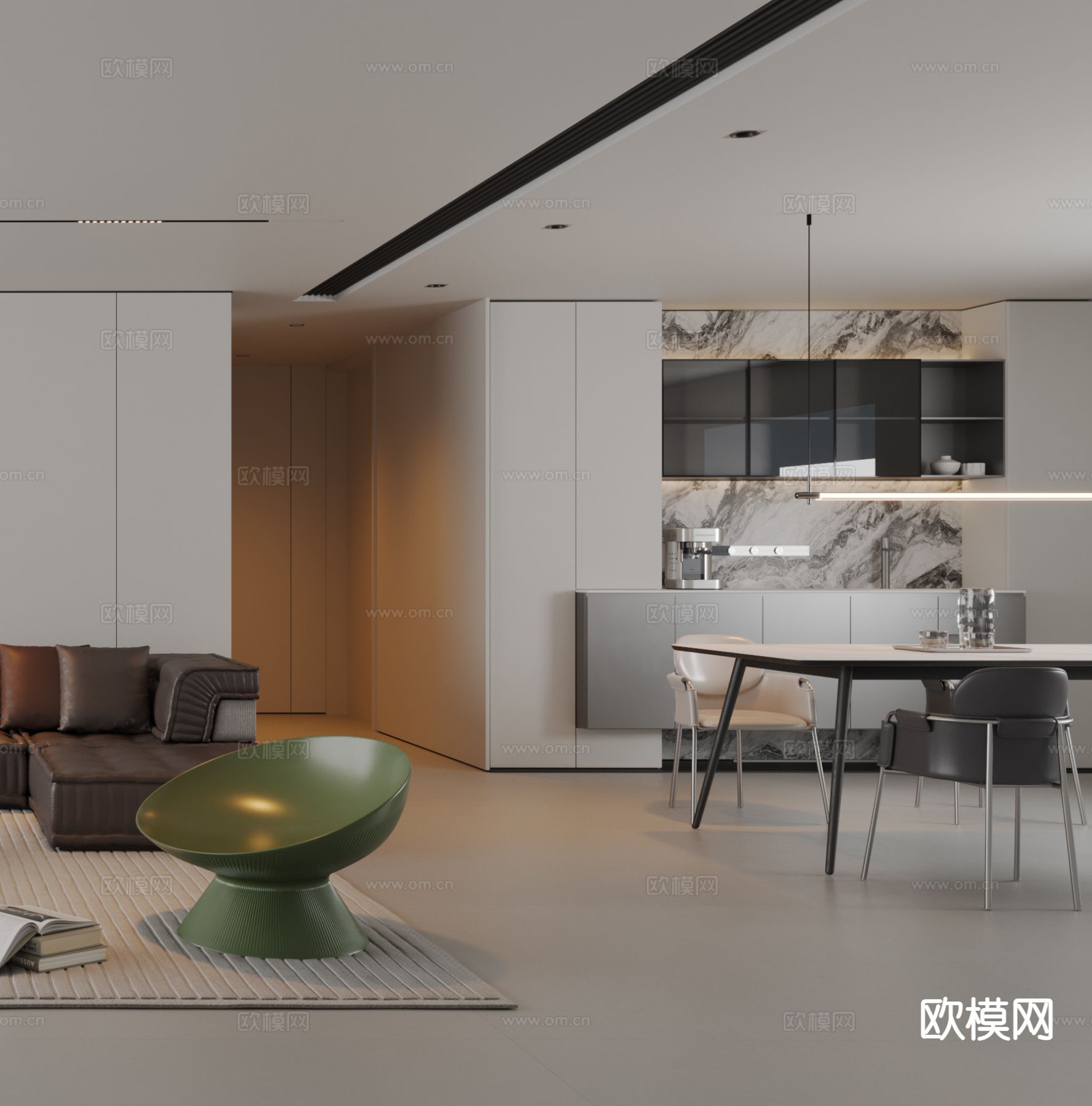 现代客餐厅3d模型下载（渲染图3）