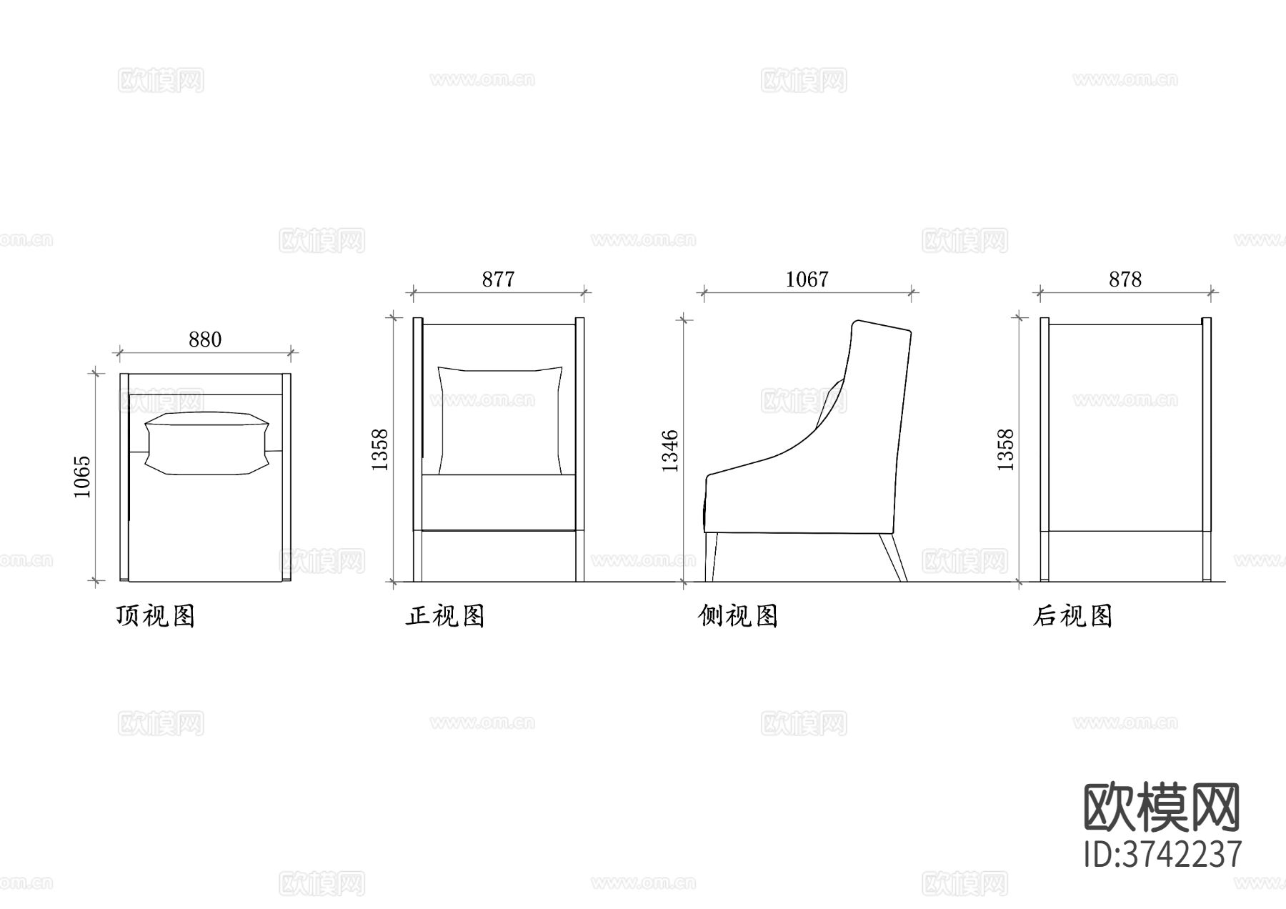 扶手椅枕头cad平面图