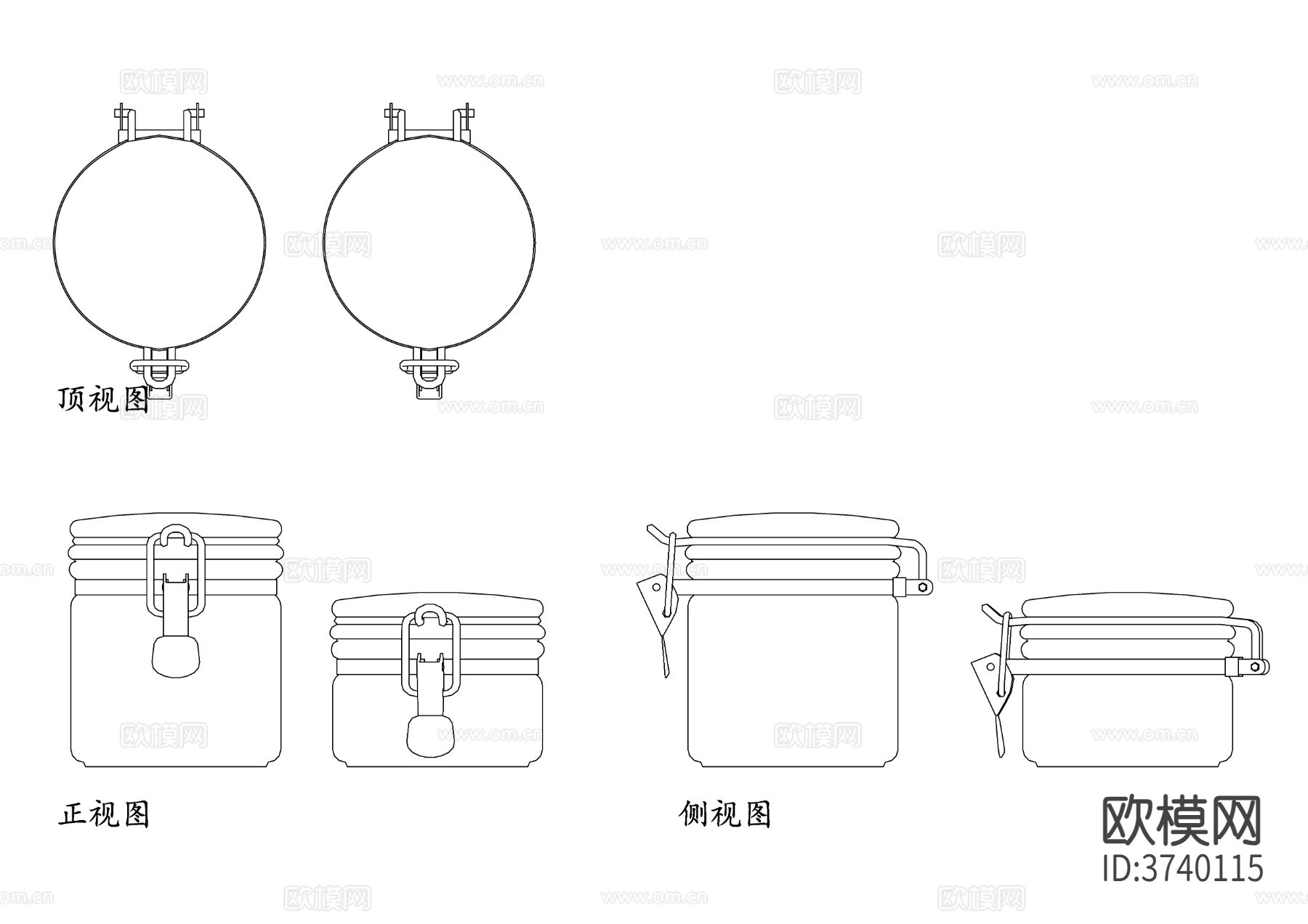 玻璃密封罐尺寸cad平面图