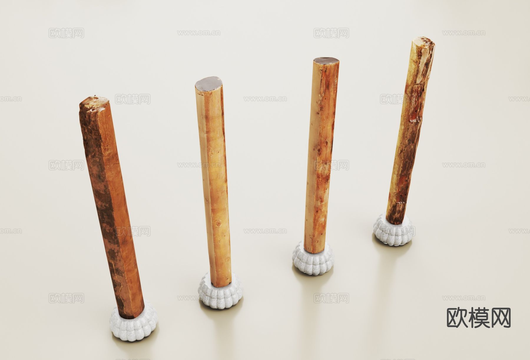 中式柱子 木柱 门庭柱 础柱墩3d模型下载