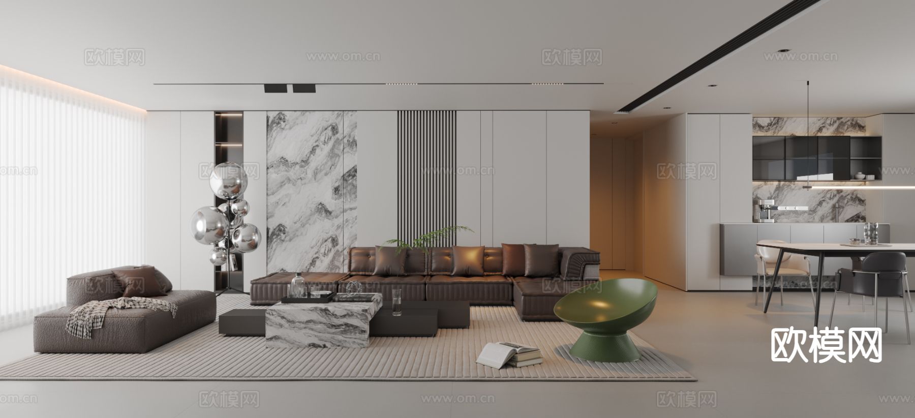 现代客餐厅3d模型下载（渲染图1）