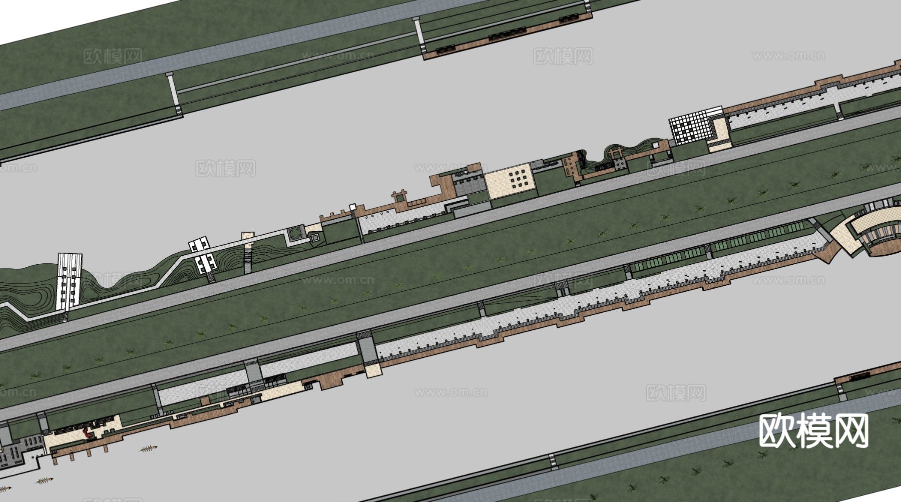 现代景观公园 线性公园su模型