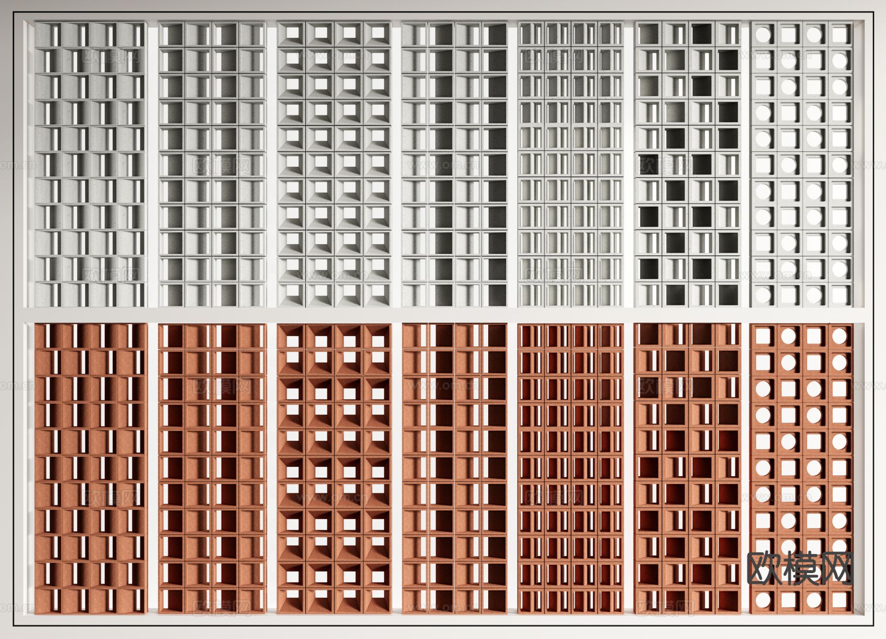 现代隔断 水泥砖 空心砖 花砖 红砖3d模型