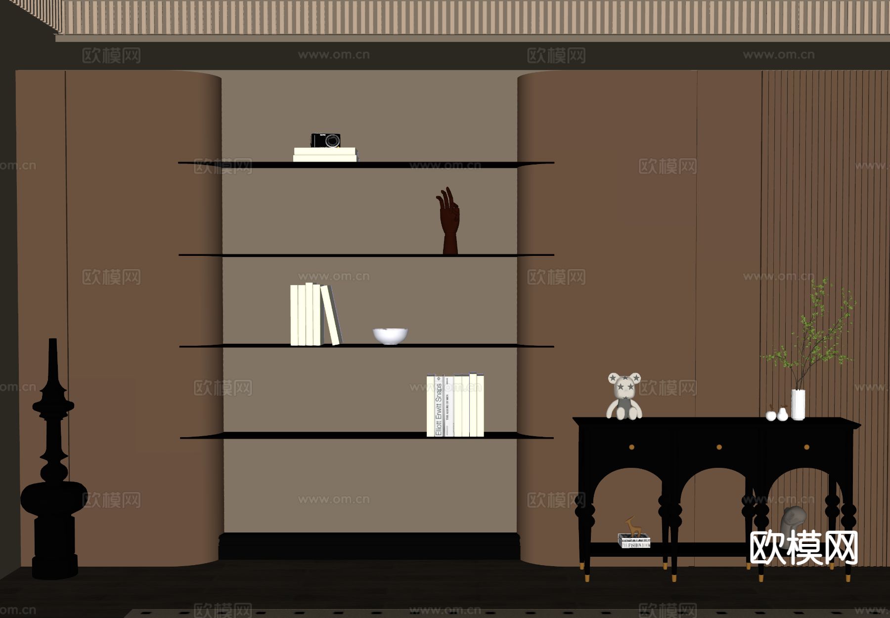 意式书柜 边柜su模型下载（渲染图1）