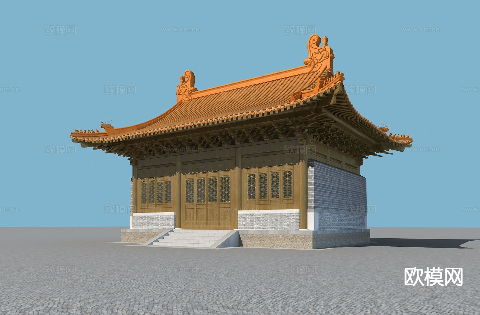 中式古建寺庙 大殿3d模型