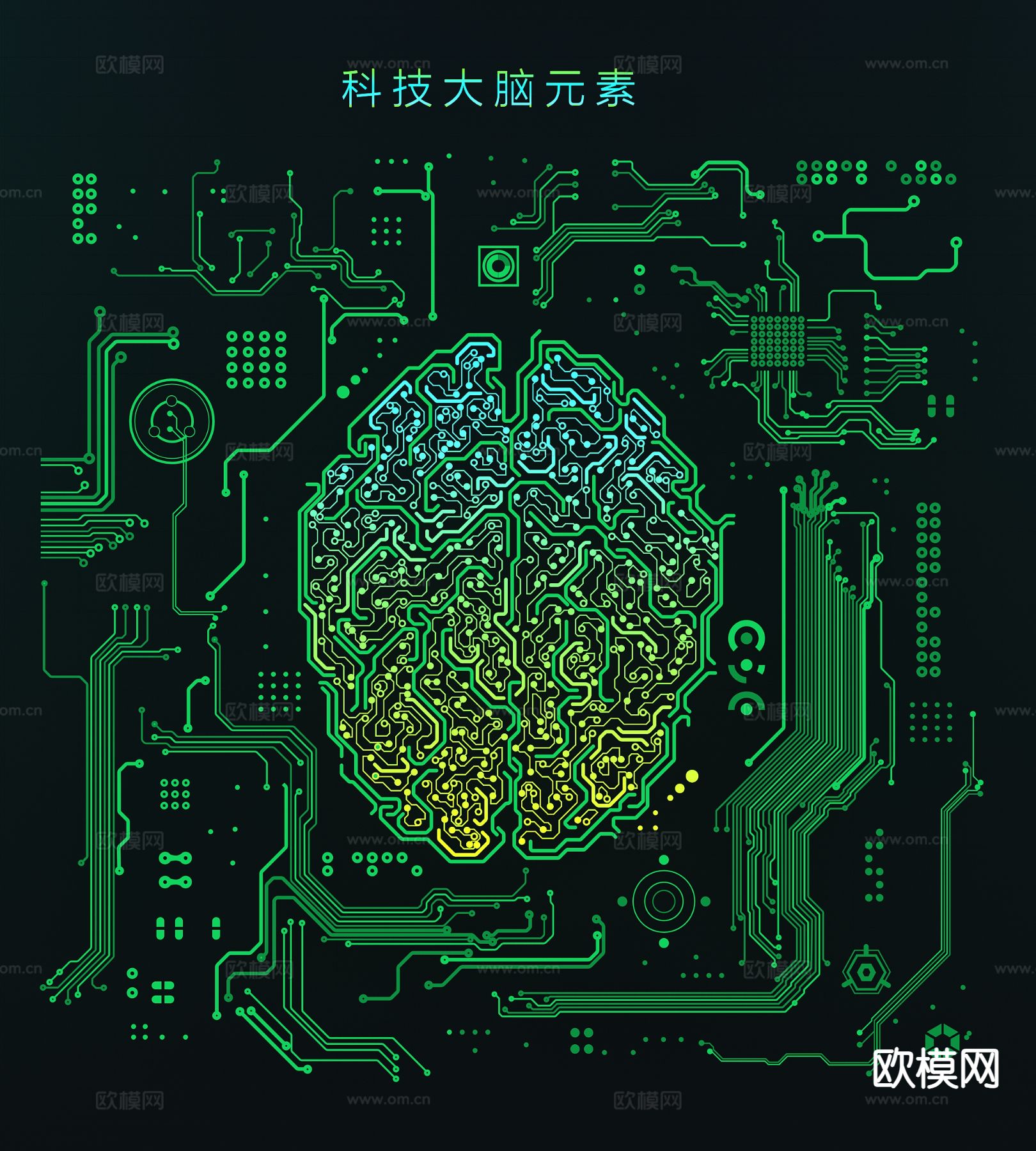 科技电路大脑墙饰 数字智能大脑3d模型