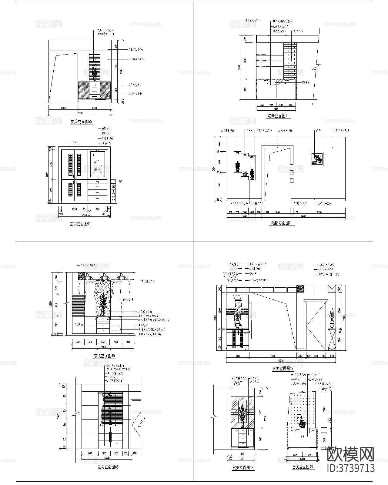 玄关背景CAD施工图下载（渲染图5）