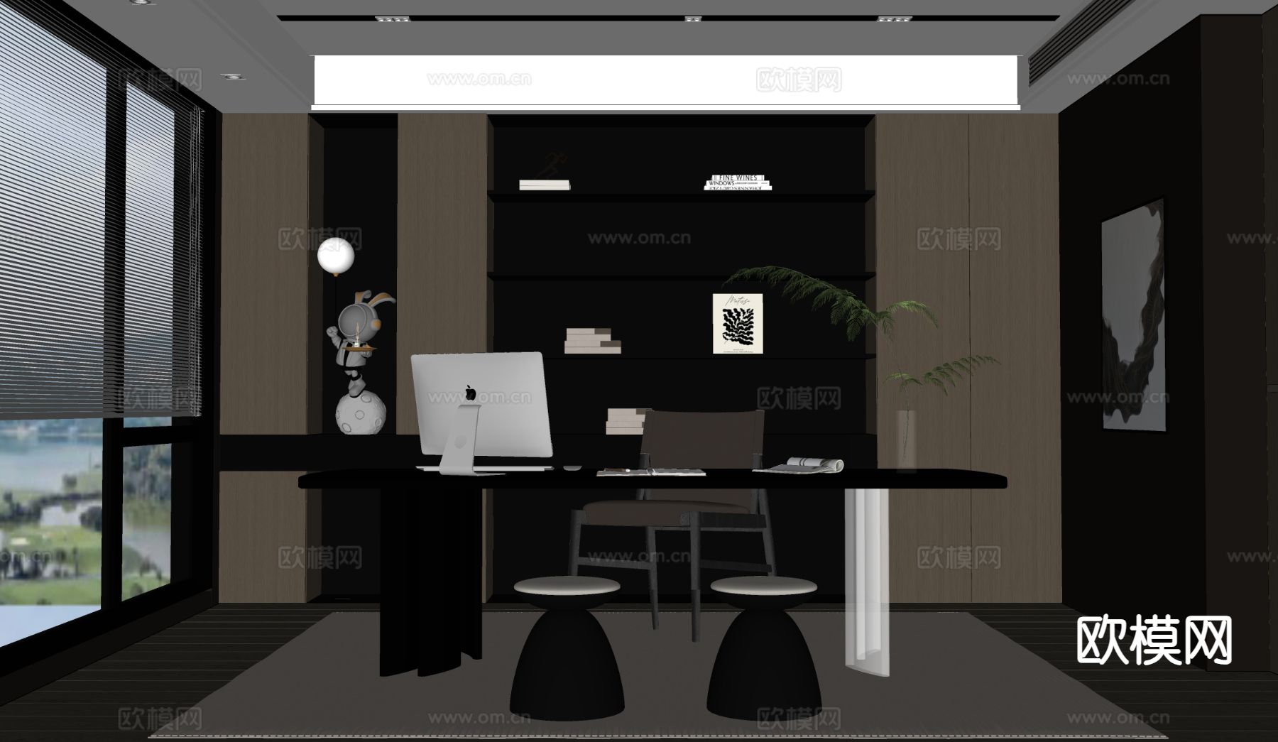 意式书房su模型下载（渲染图1）