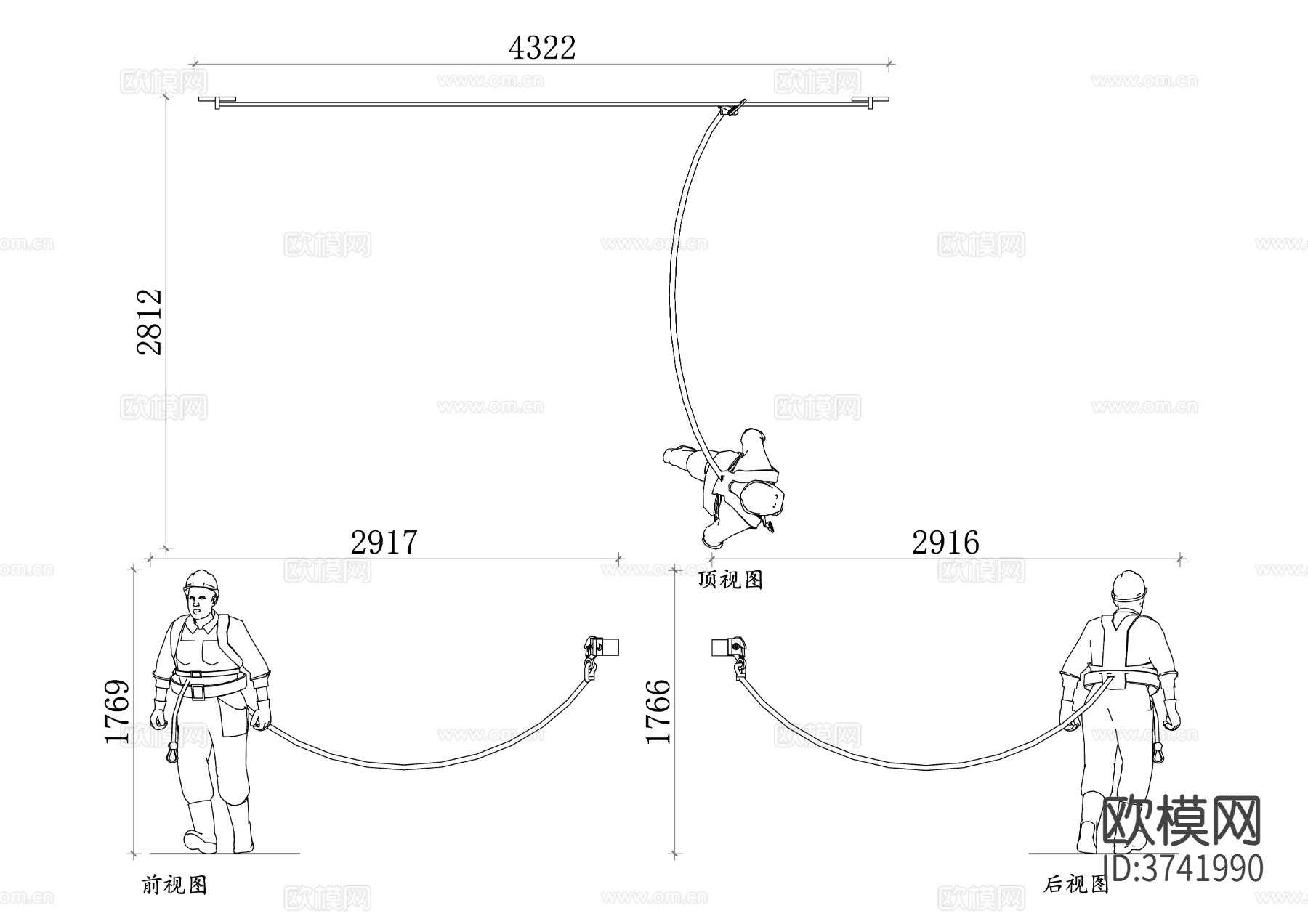 工人安全带类型cad平面图