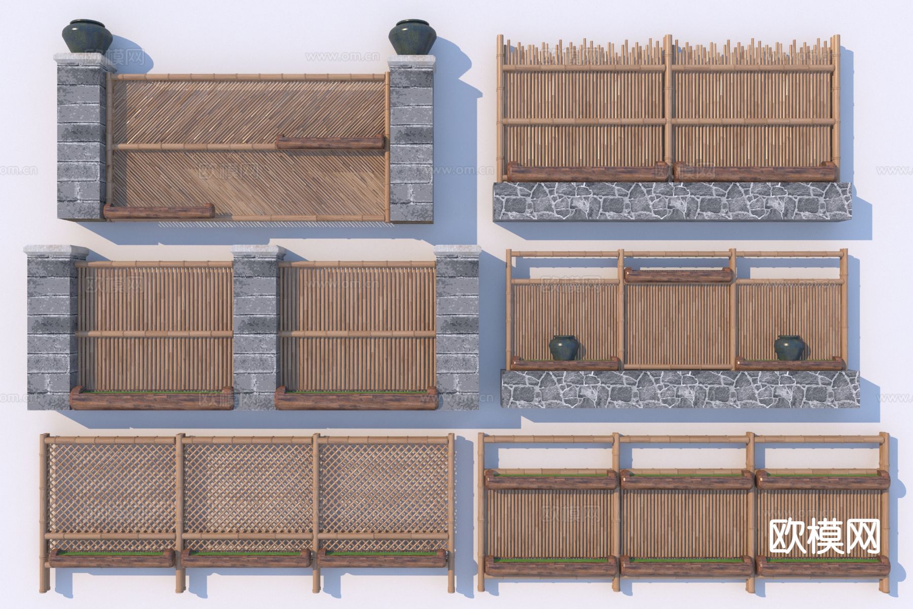 侘寂竹篱笆 木栅栏 围栏 护栏3d模型