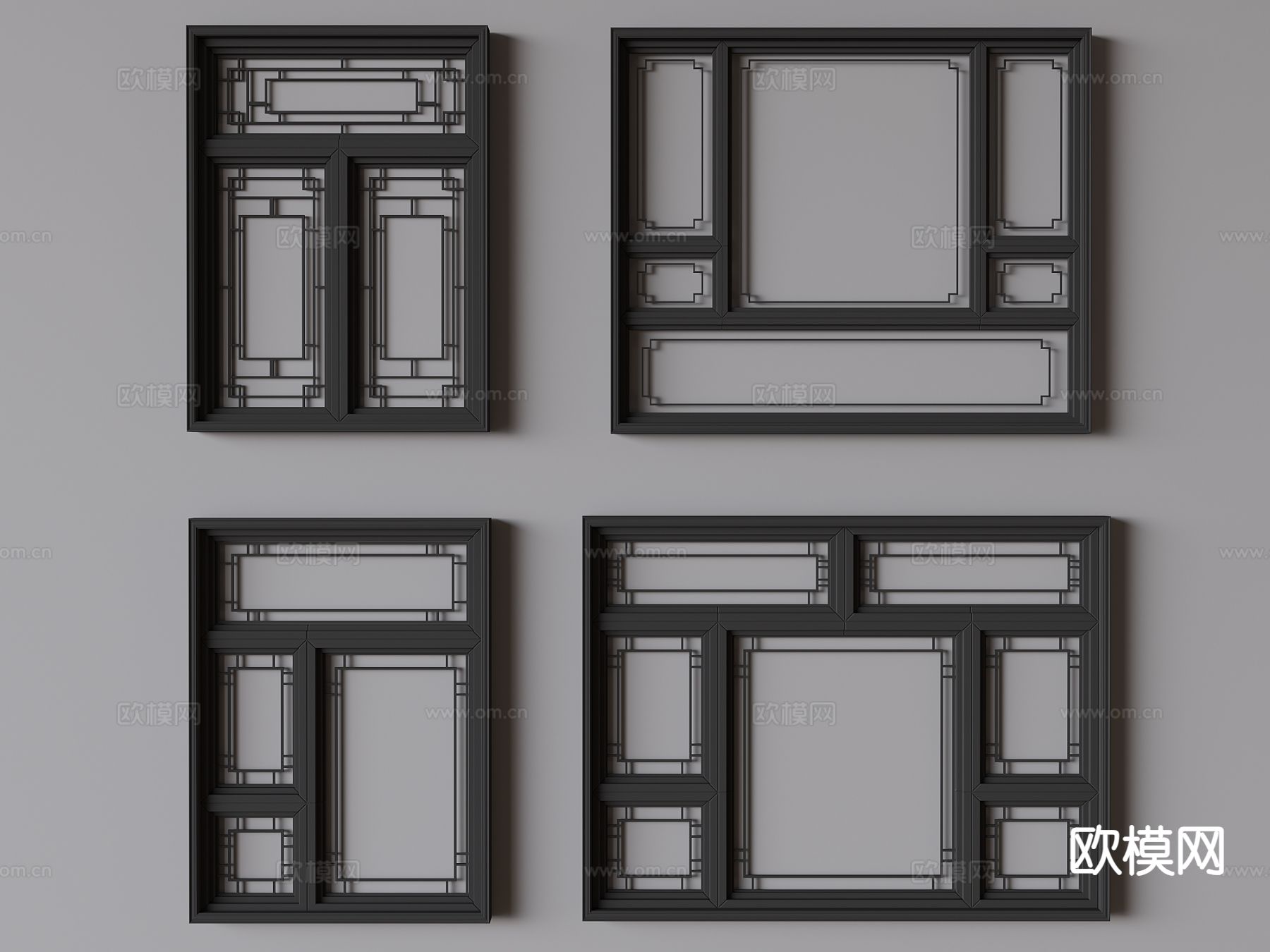 新中式窗户 平开窗 推拉窗3d模型