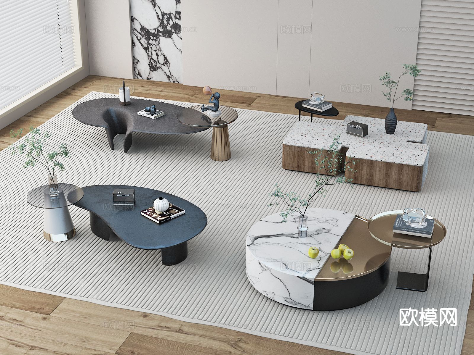 现代茶几su模型下载（渲染图2）