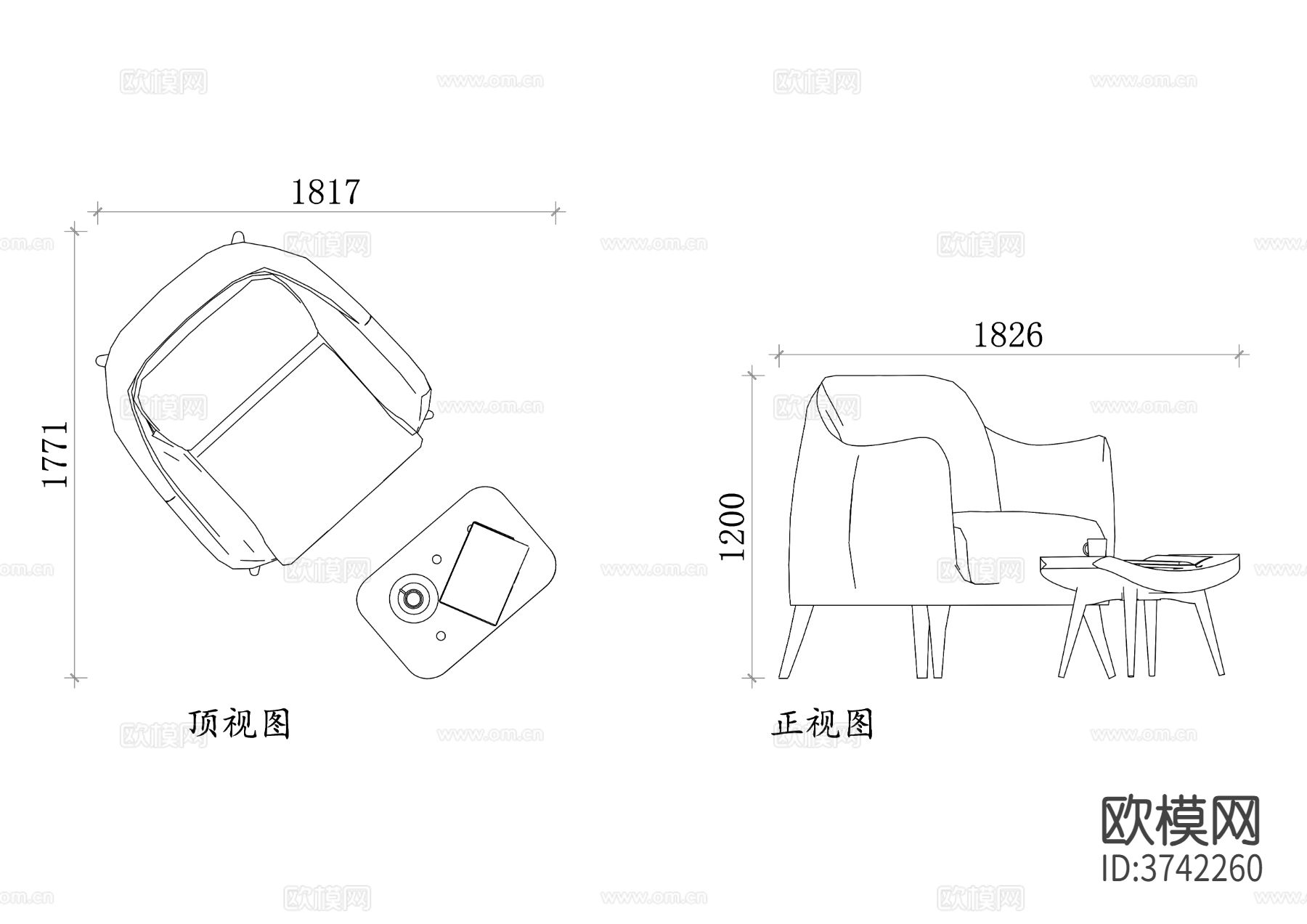 阅读椅桌面高度cad平面图