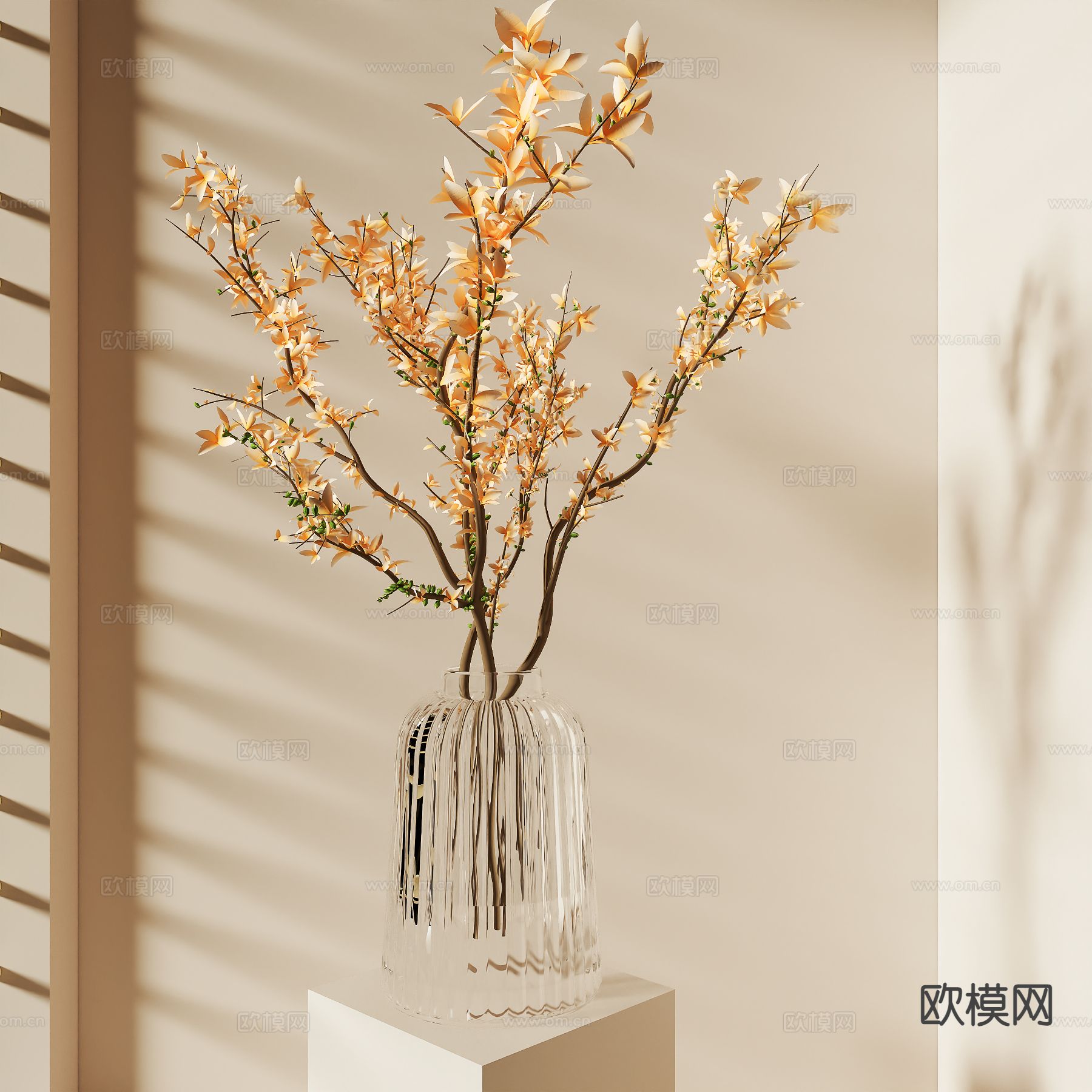 奶油风花瓶 花艺 插花3d模型