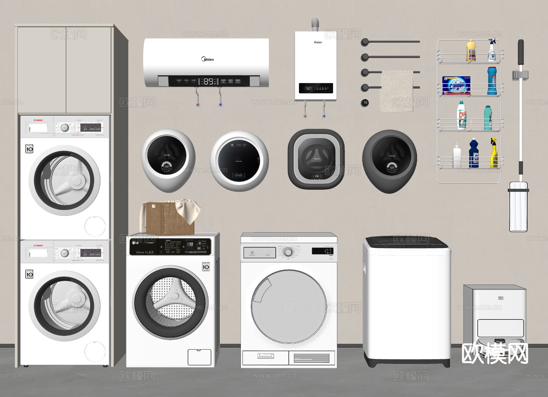 洗衣机 热水器 扫地机器人 毛巾架su模型