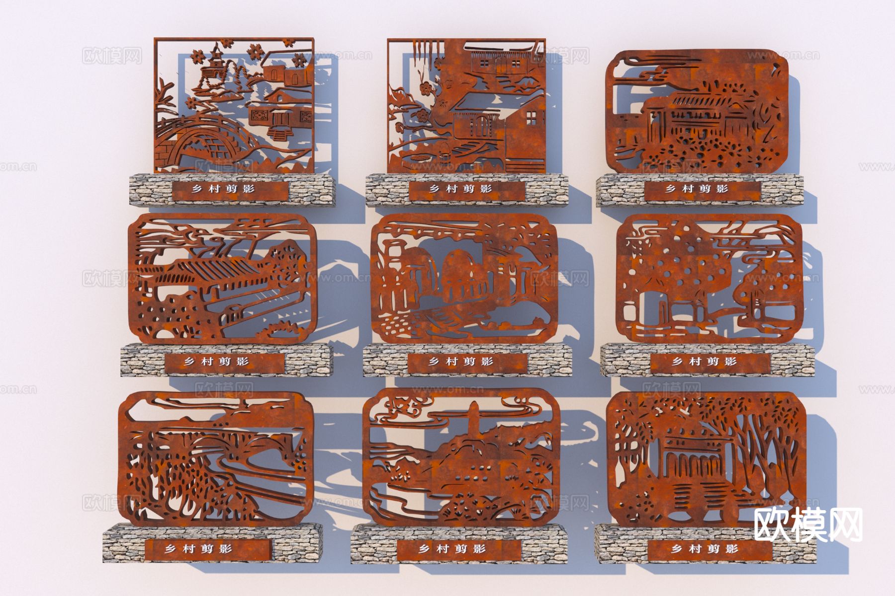 乡村剪影 雕塑小品 农耕小品3d模型