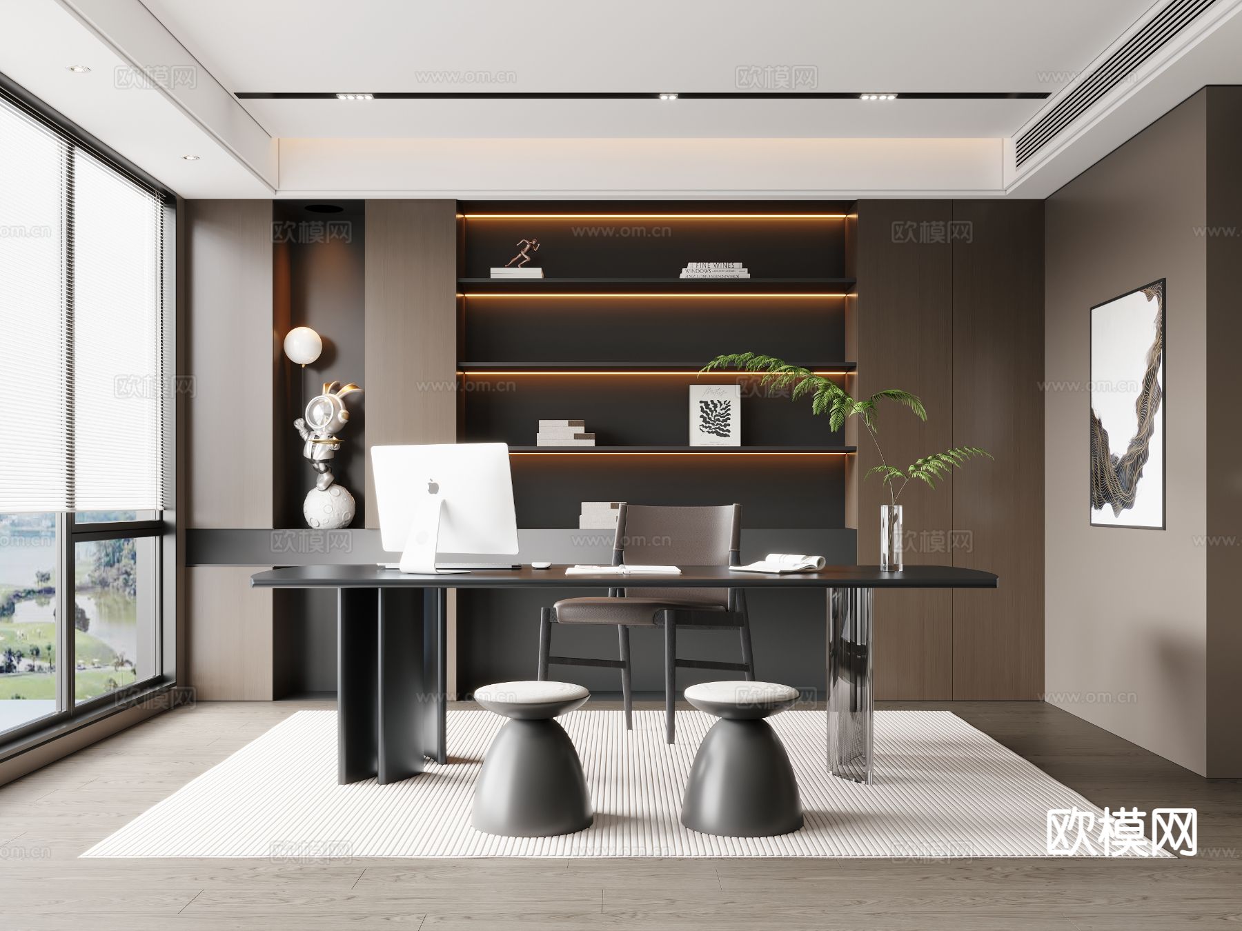 意式书房su模型下载（渲染图2）