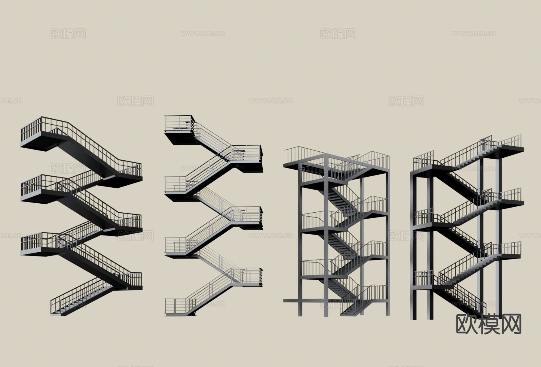 户外钢架楼梯 逃生楼梯 安全楼梯 消防楼梯3d模型