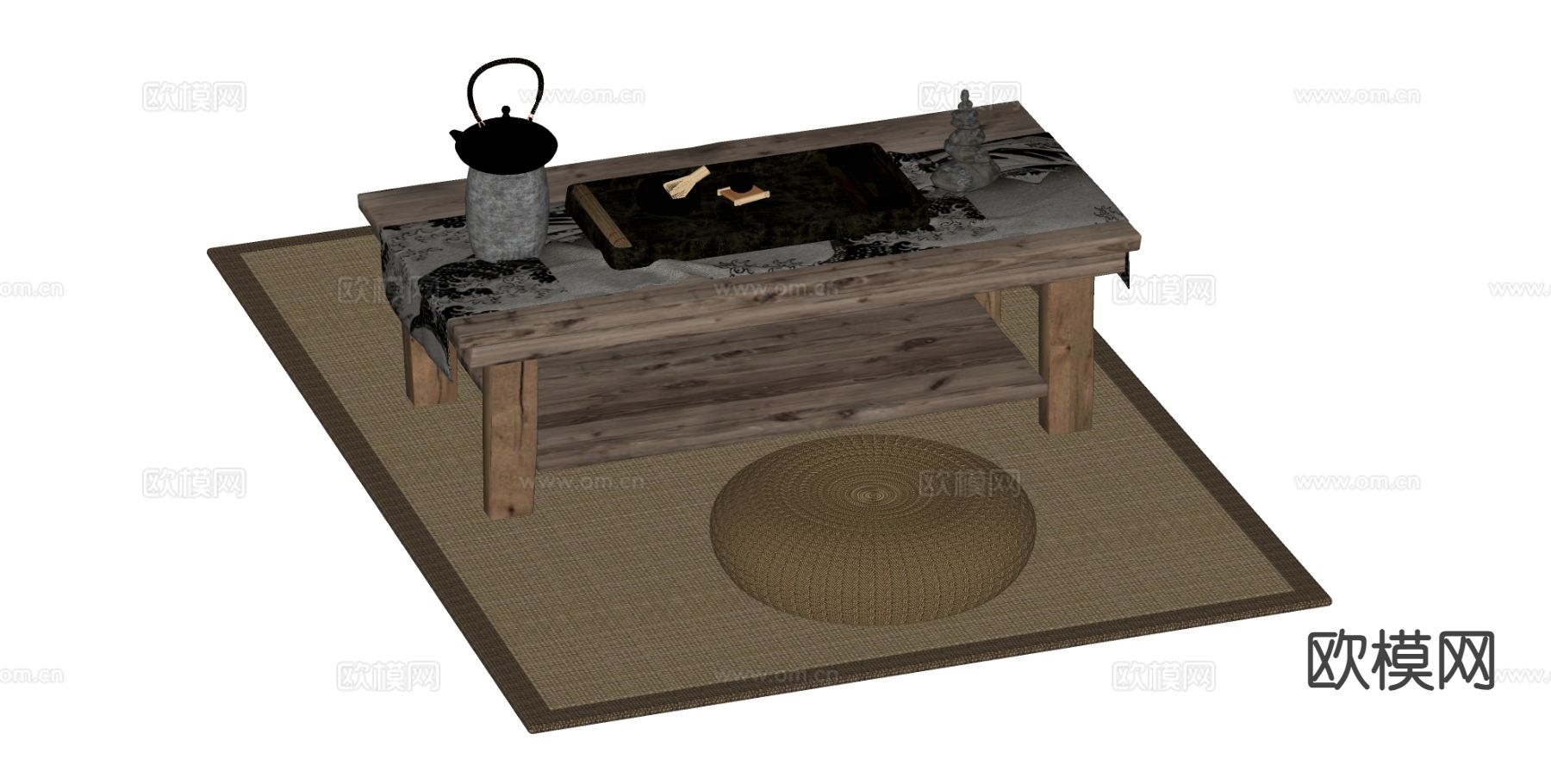 侘寂风茶台su模型下载（渲染图1）