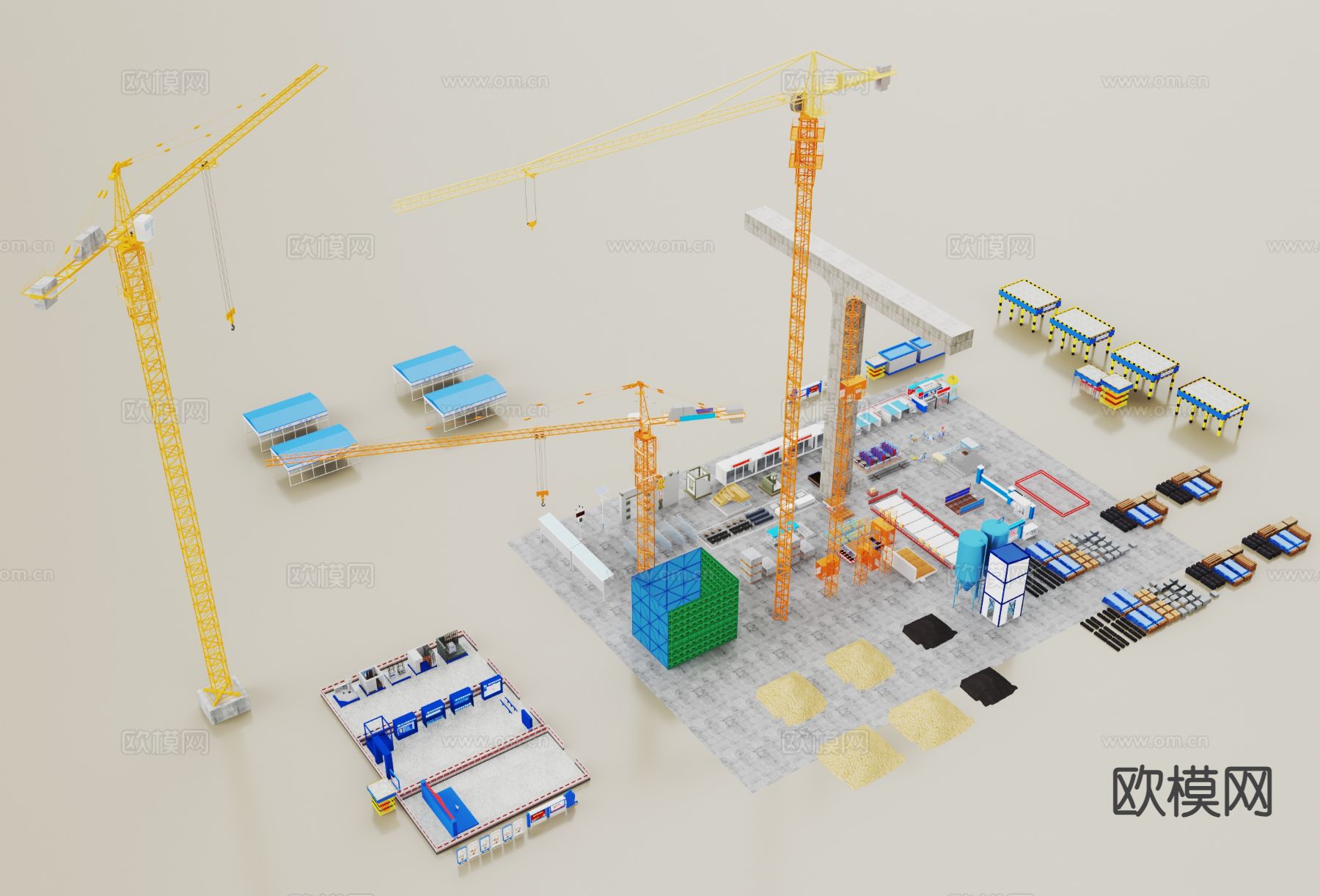 现代工地材料 建筑工地  建筑工地施工3d模型