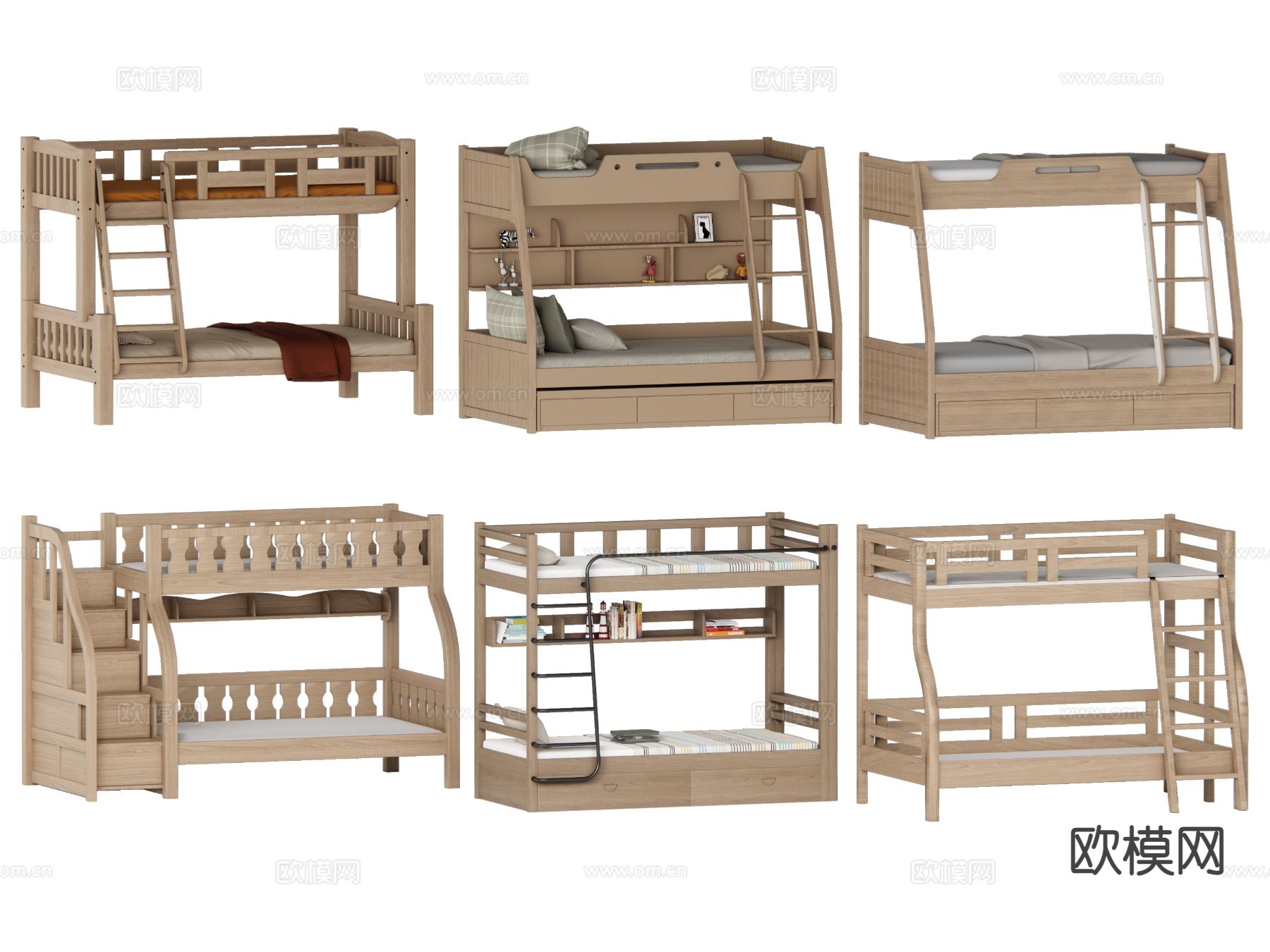 现代儿童床 上下床su模型下载（渲染图2）
