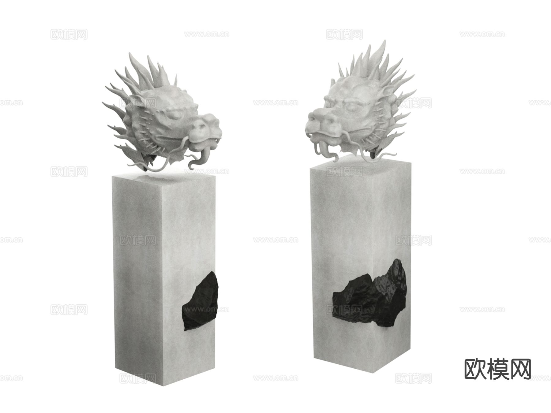 龙头雕塑 神龙摆件3d模型下载