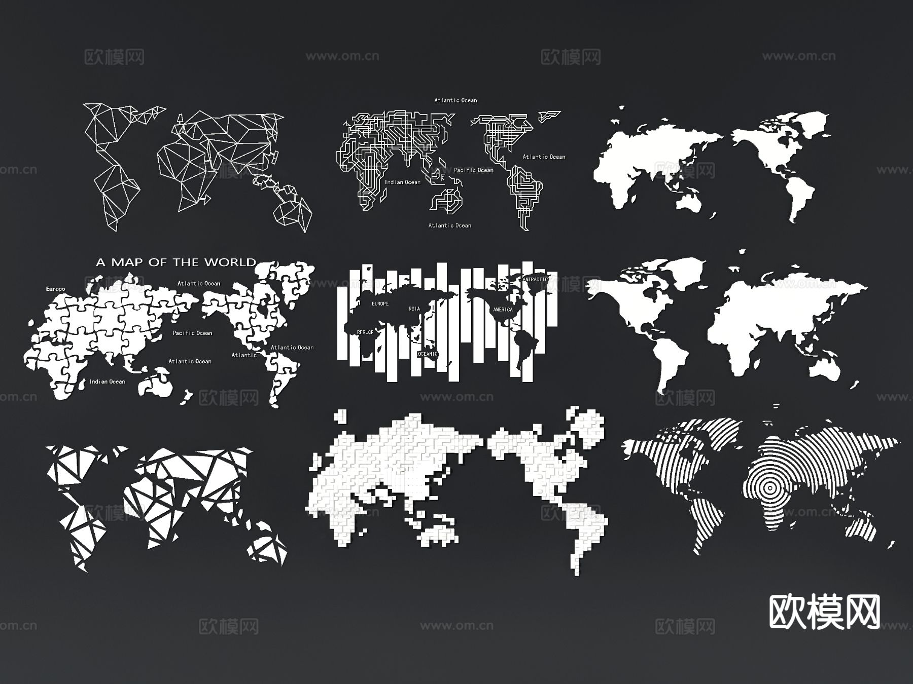 现代世界地图墙饰3d模型