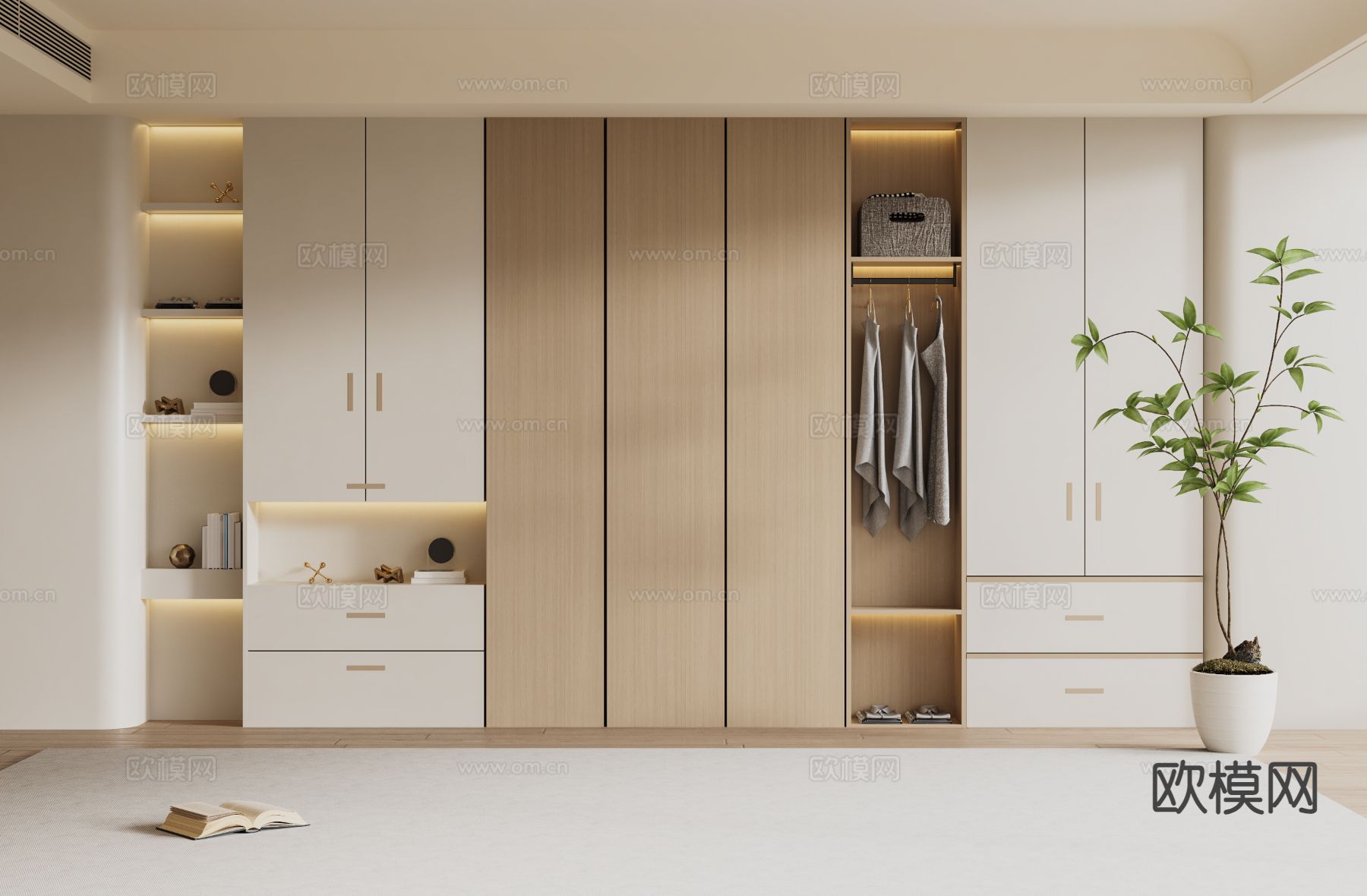 奶油风衣柜 衣橱3d模型下载