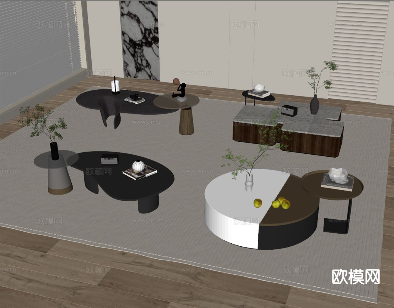 现代茶几su模型下载（渲染图1）