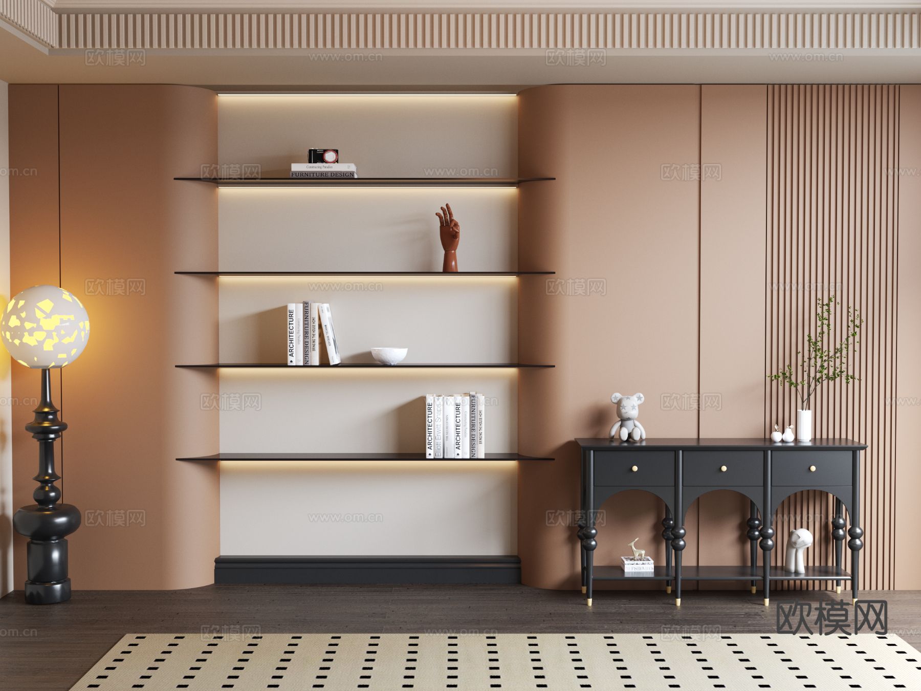 意式书柜 边柜su模型下载（渲染图2）