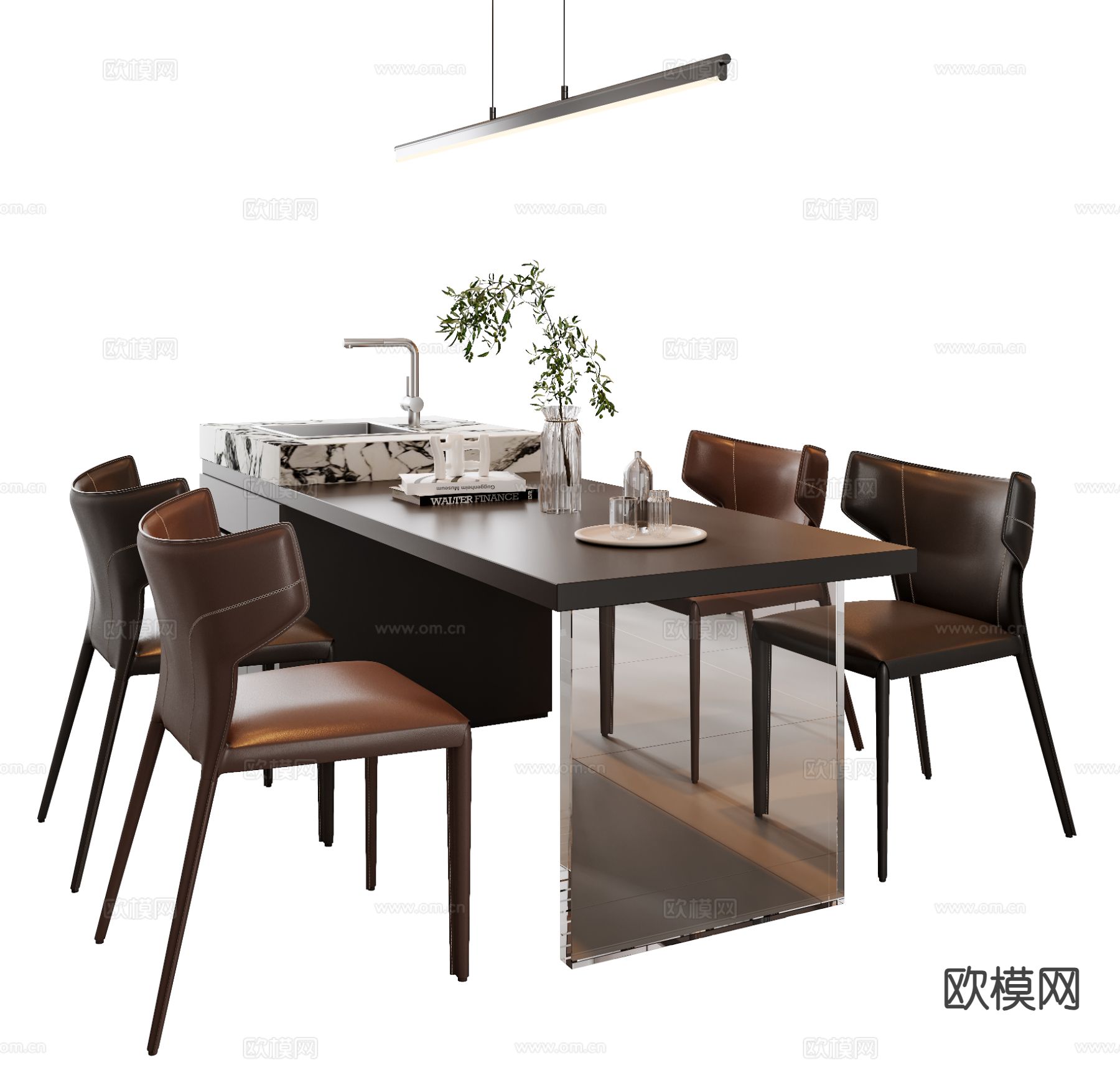 意式餐桌椅 岛台餐桌3d模型下载