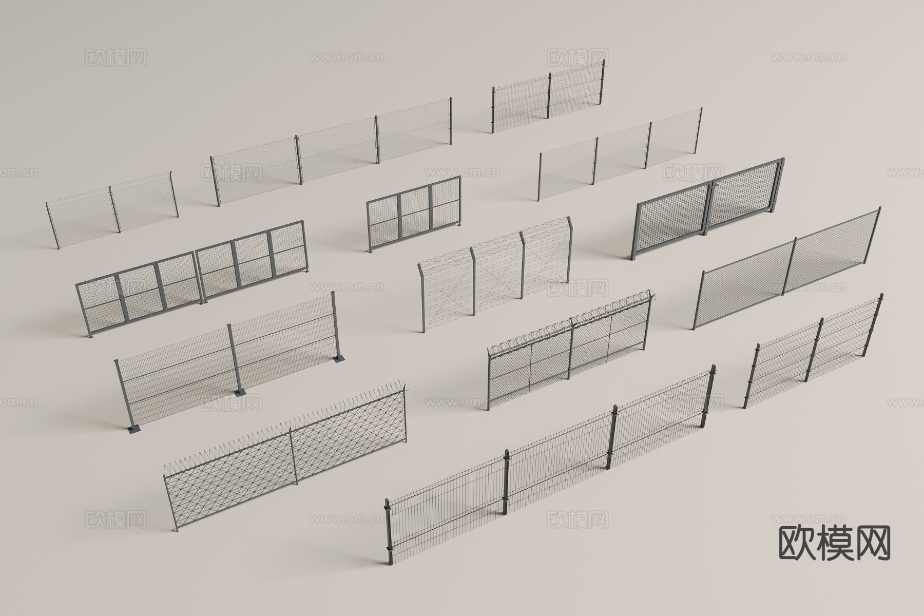 现代铁丝网 围墙 围网 护栏 护网3d模型