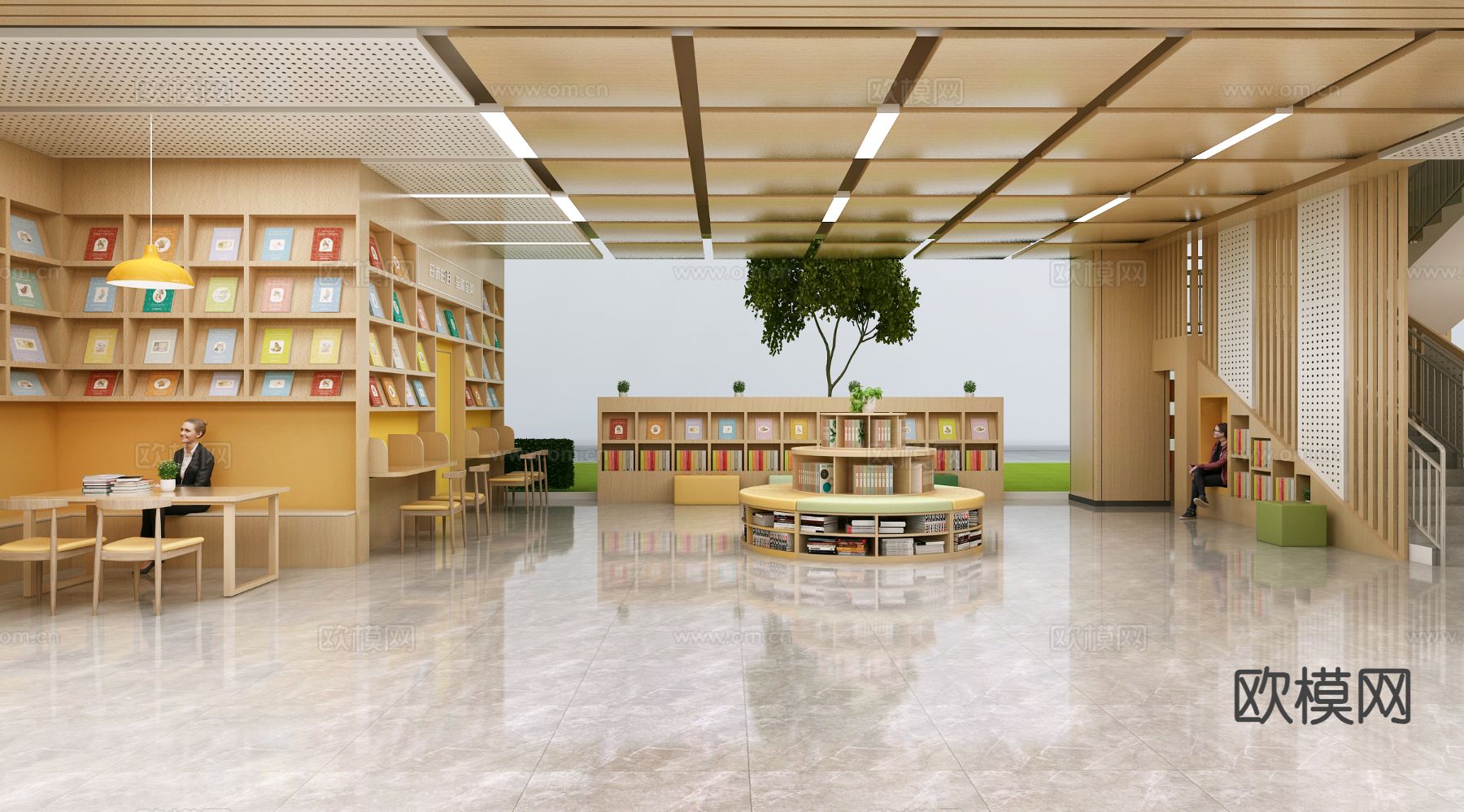 现代图书馆 阅读室3d模型下载（渲染图2）