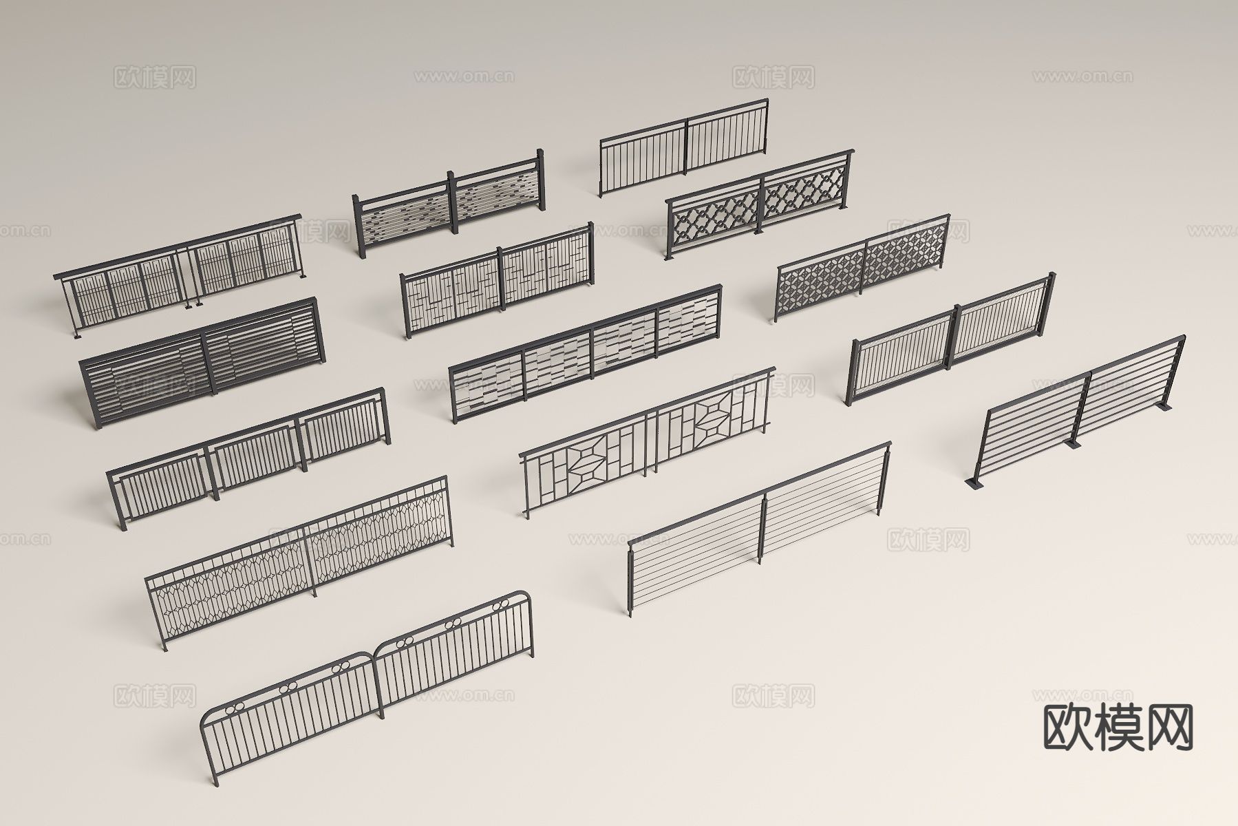 现代铁艺栏杆 围栏扶手 阳台护栏3d模型