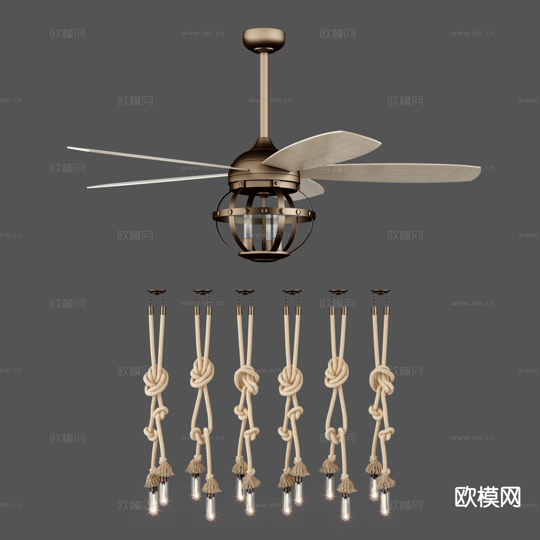 工业风吊扇灯 风扇灯3d模型