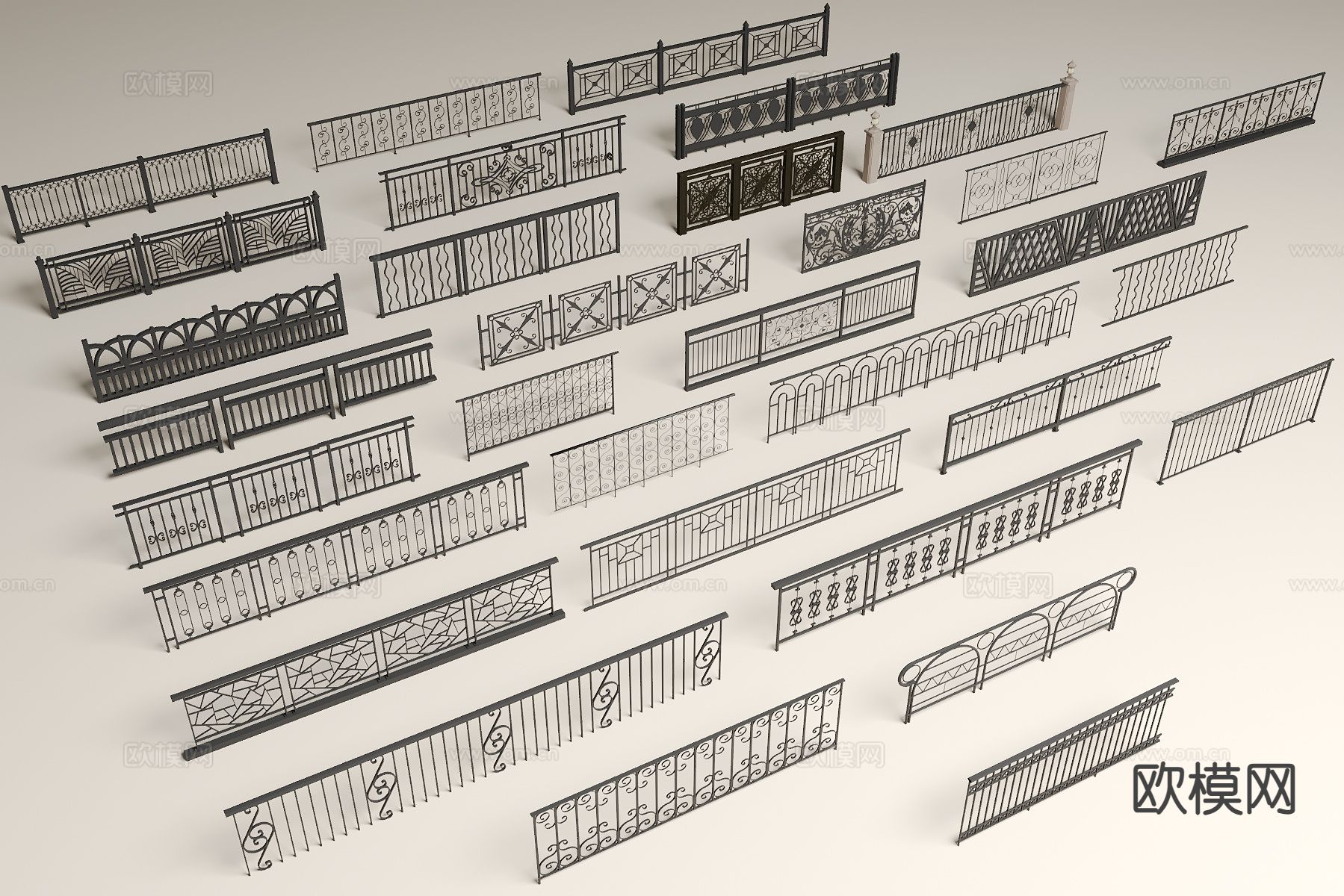 现代铁艺栏杆 围栏扶手 阳台护栏3d模型