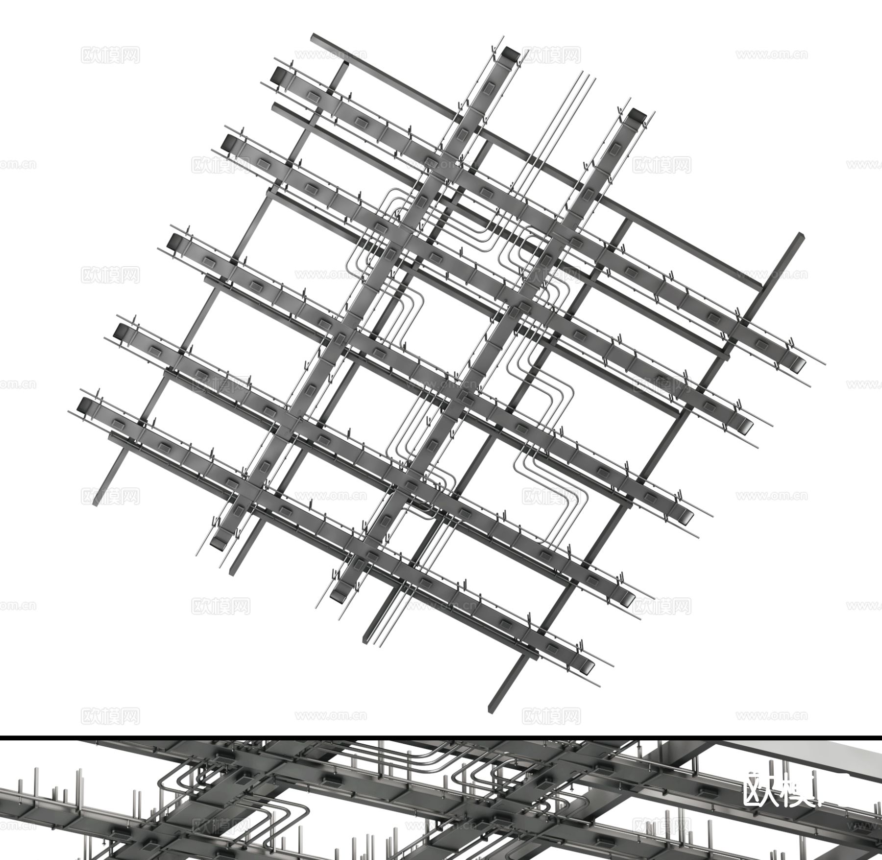 工业风天花管道 空调管道 消防管道3d模型