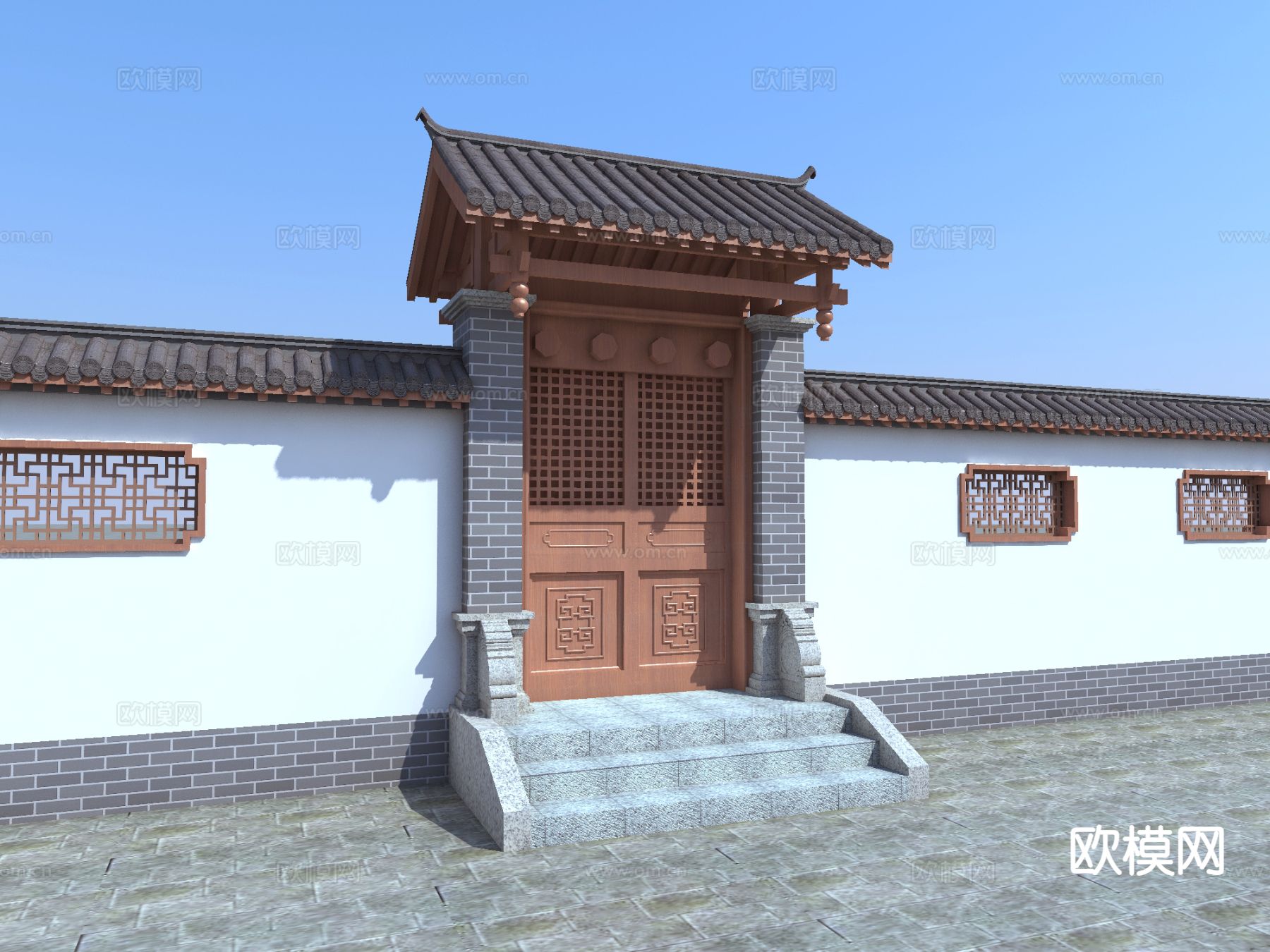 中式古建院门 庭院门3d模型