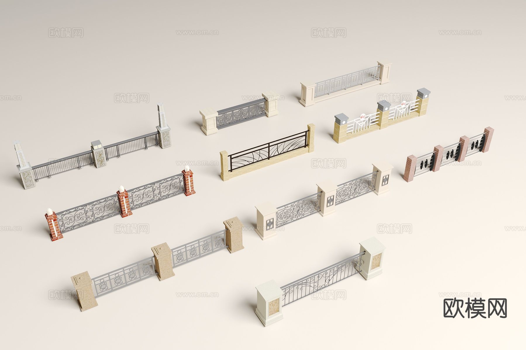 欧式铁艺栏杆 围栏扶手 阳台护栏3d模型