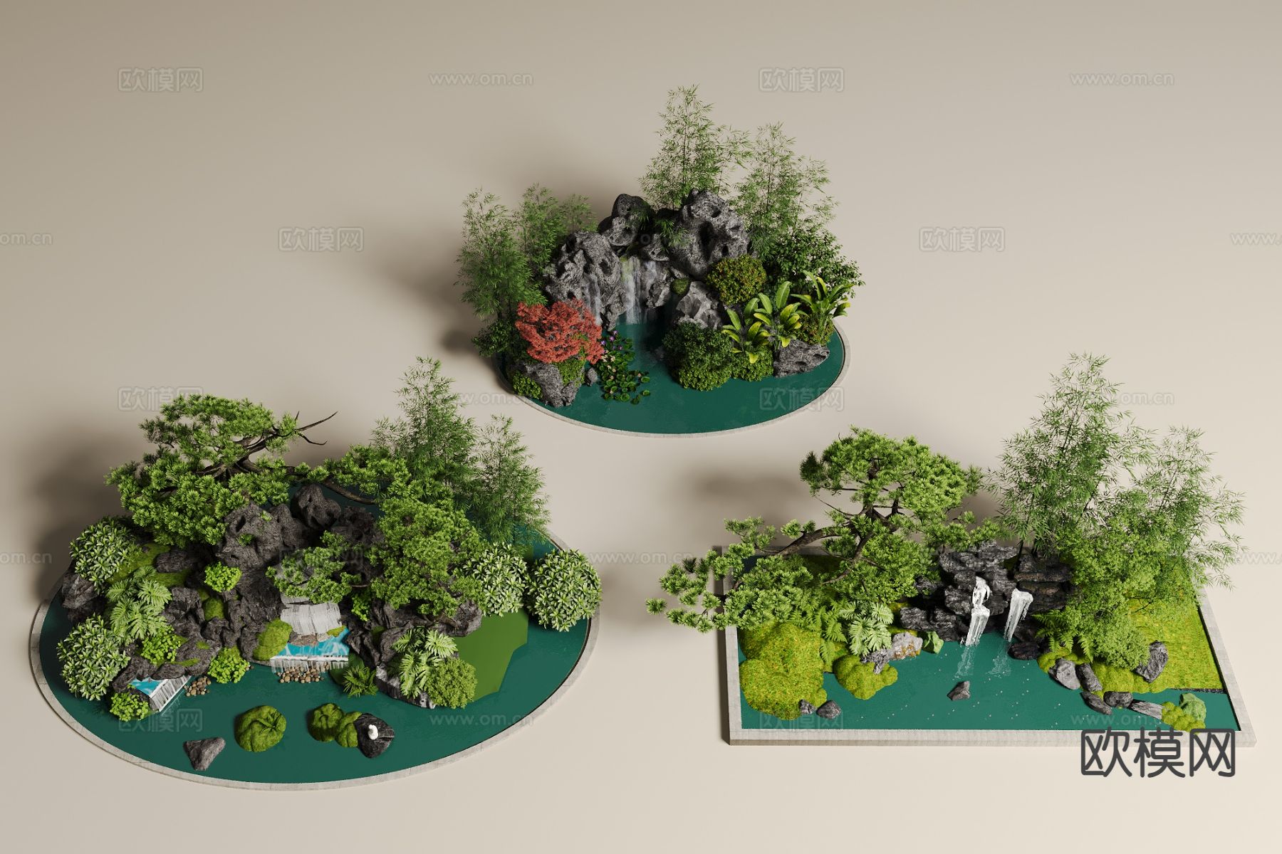 中式假山水景 庭院景观小品3d模型