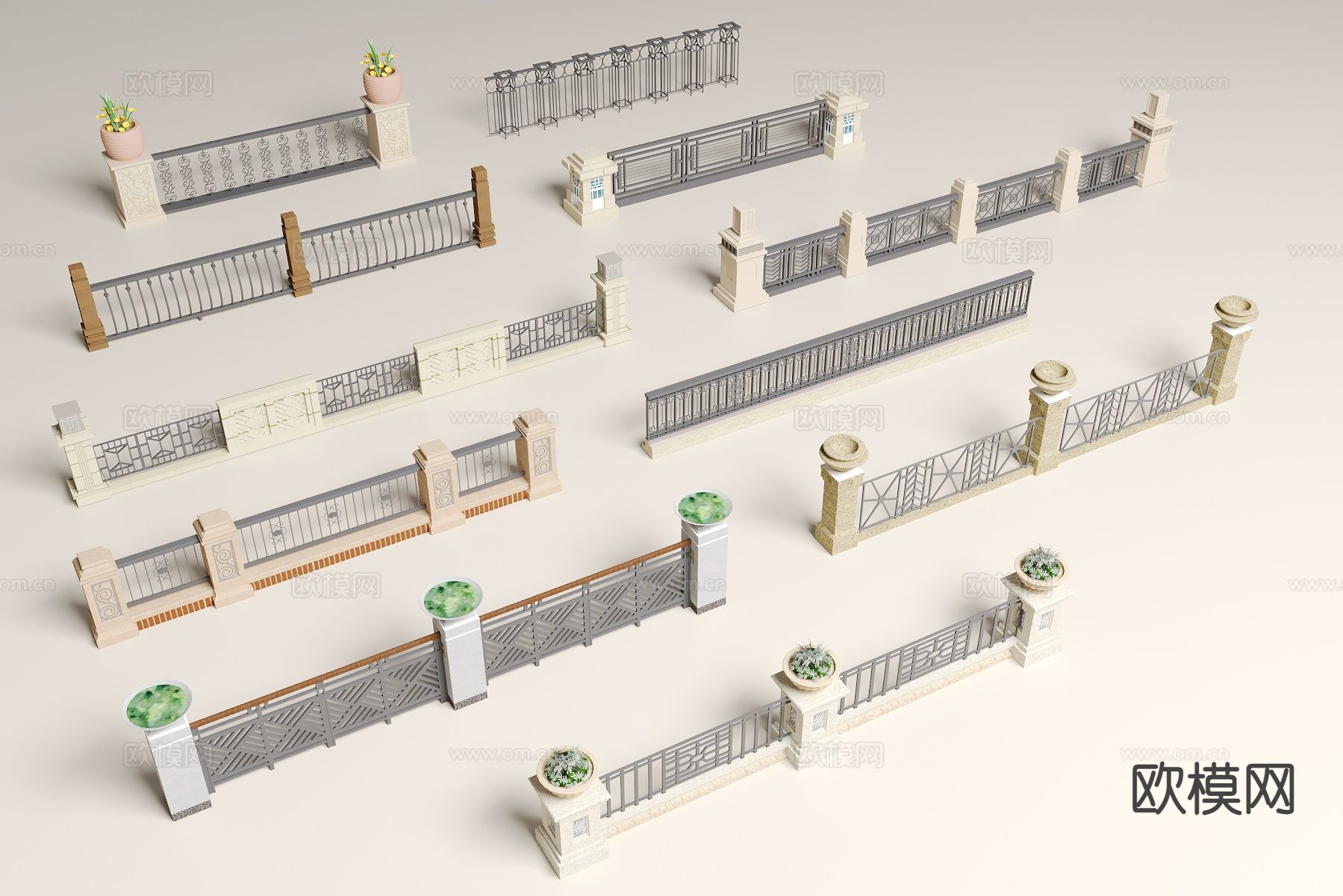 欧式铁艺栏杆 围栏扶手 阳台护栏3d模型