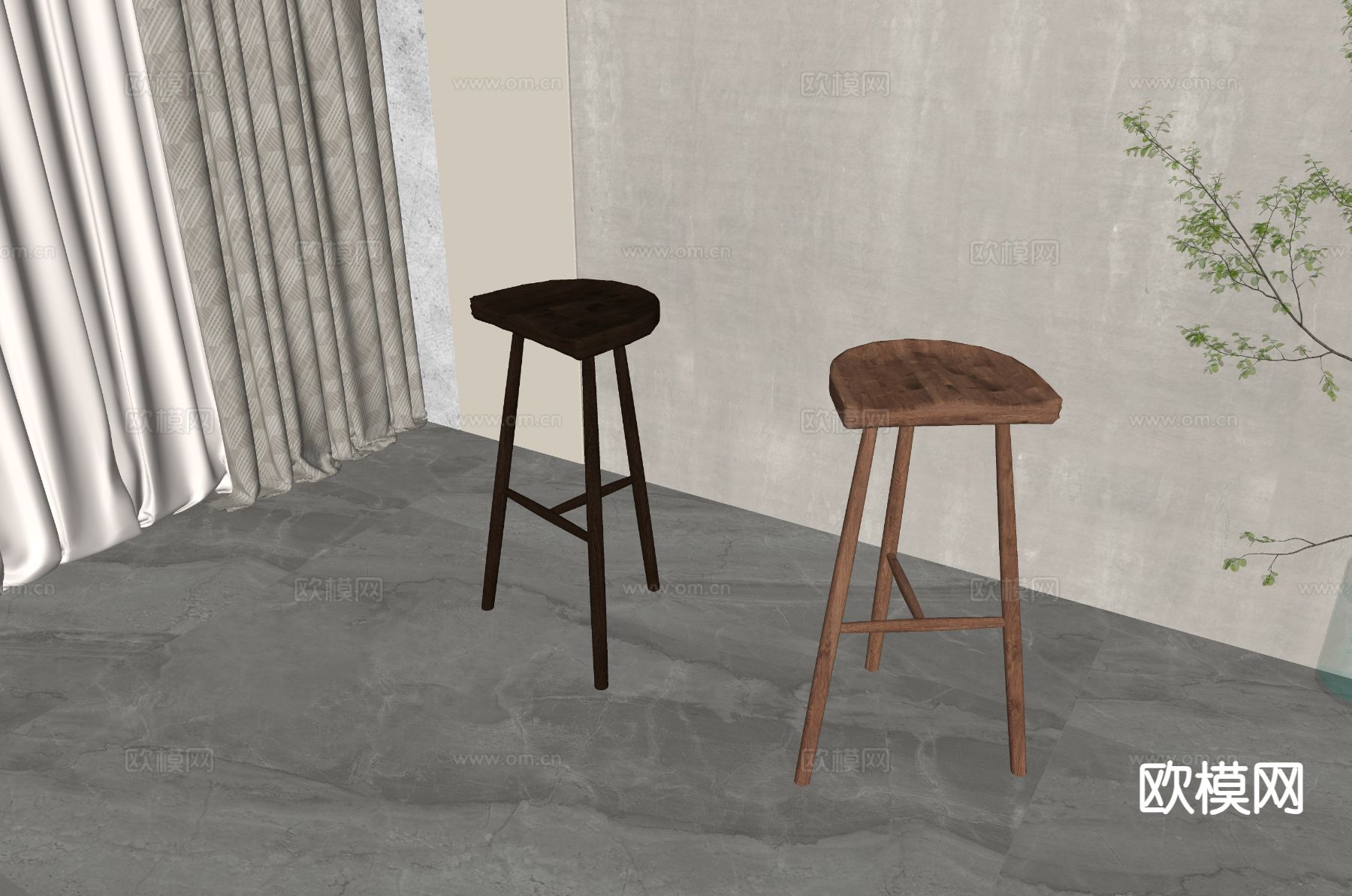 北欧吧椅su模型下载（渲染图1）