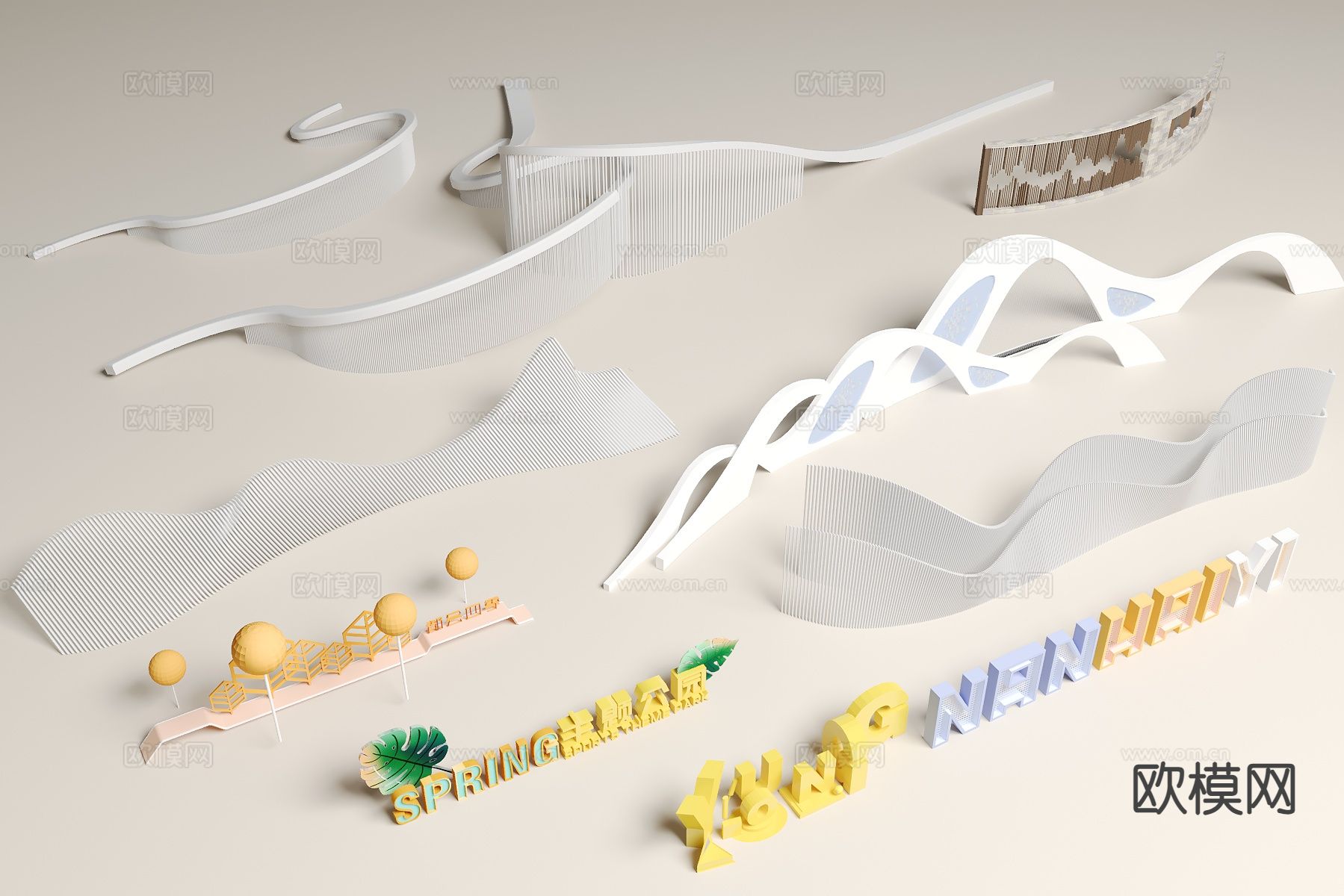入口景墙 公园景墙3d模型下载