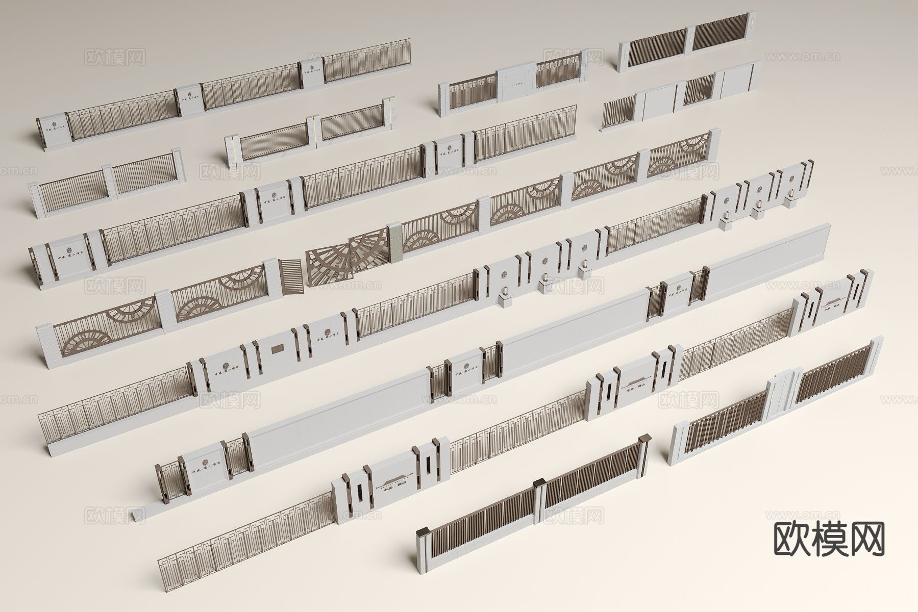 现代围墙 铁艺围墙 庭院围墙 小区围墙3d模型