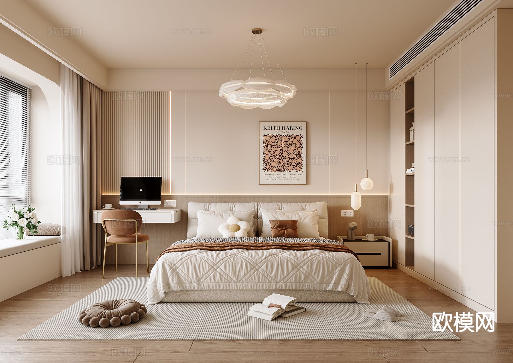 奶油风卧室 主卧3d模型下载