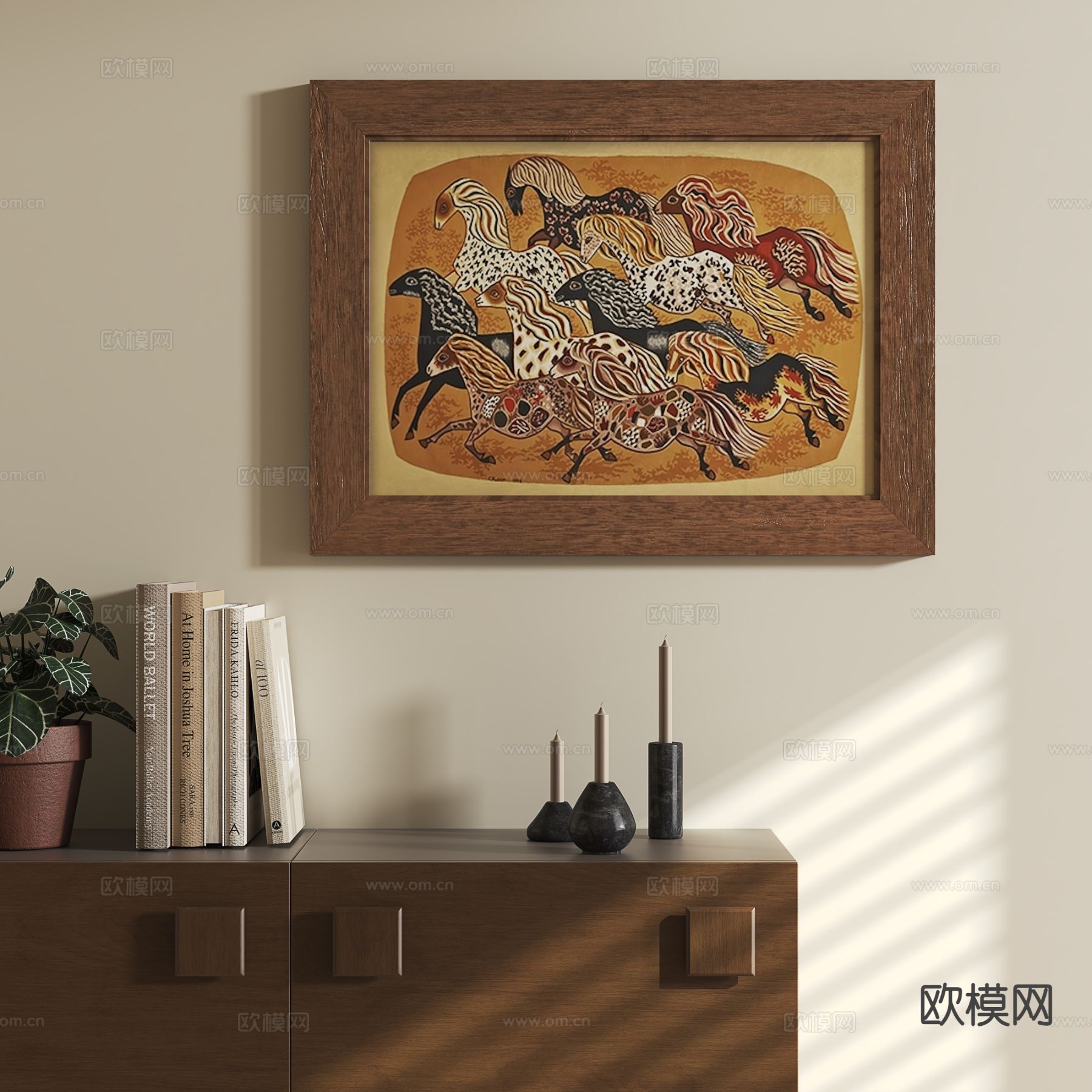 中古风挂画 骏马画 装饰画3d模型