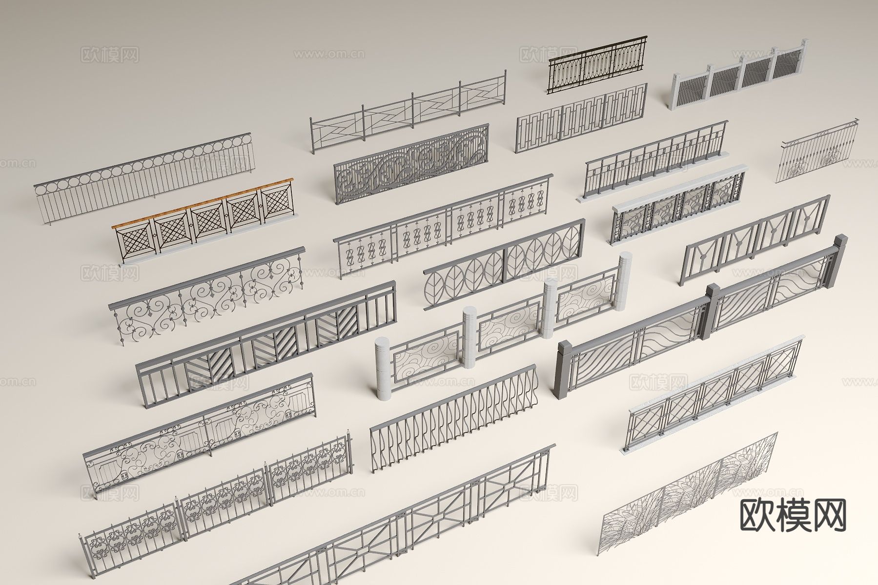 现代铁艺栏杆 围栏扶手 阳台护栏3d模型