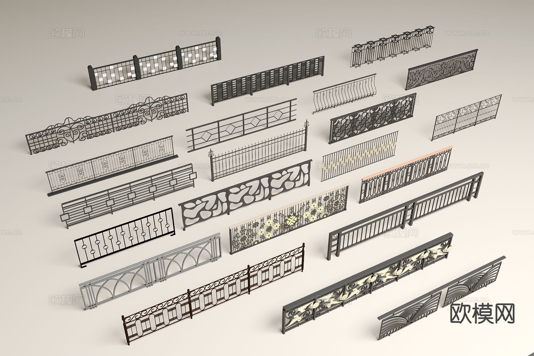 现代铁艺栏杆 围栏扶手 阳台护栏3d模型